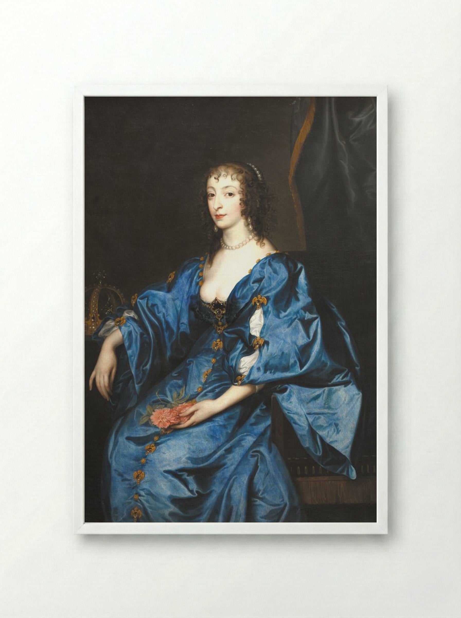 Portrait of Queen Henrietta Maria, Consort of King Charles I - Anthony van Dyck - Framed Print White