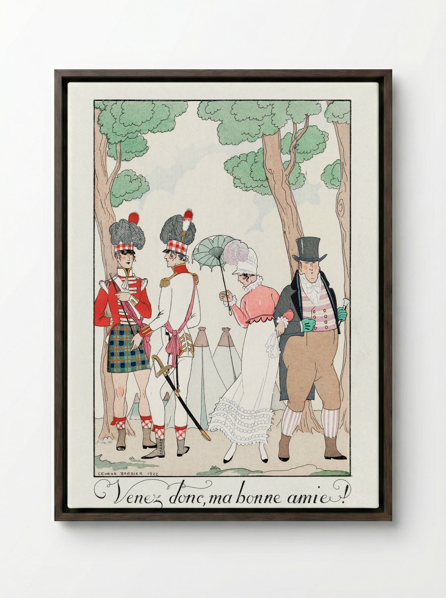 Come on, my good friend! - George Barbier - Framed Canvas Dark Wood