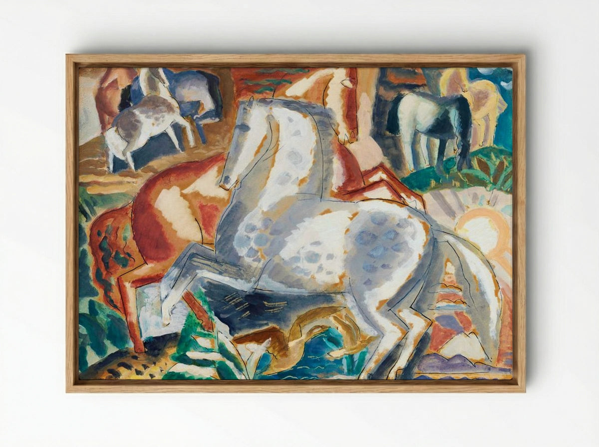 Horses in Landscape - Leo Gestel - Framed Canvas Wood