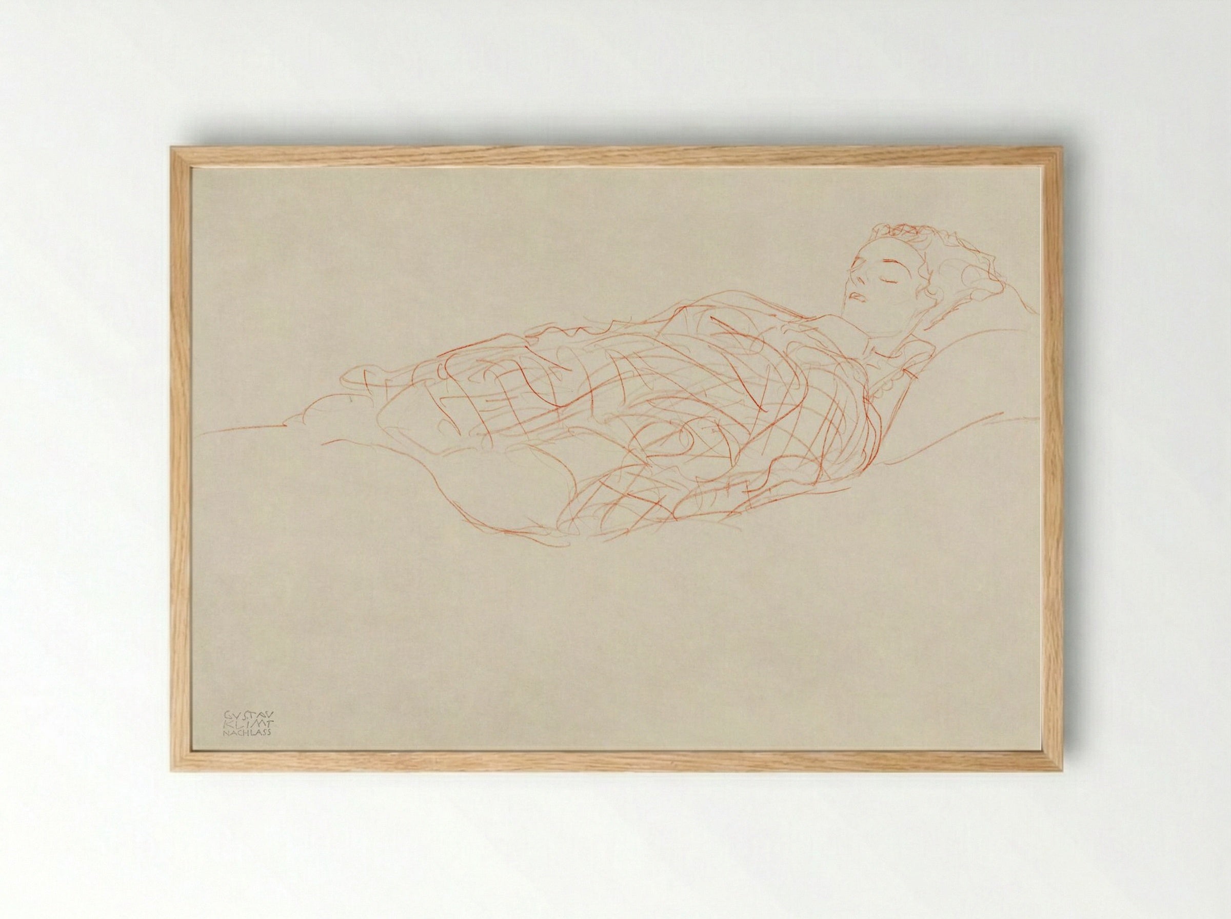Study of a Woman Wrapped in a Plaid, Resting - Gustav Klimt - Framed Print Wood