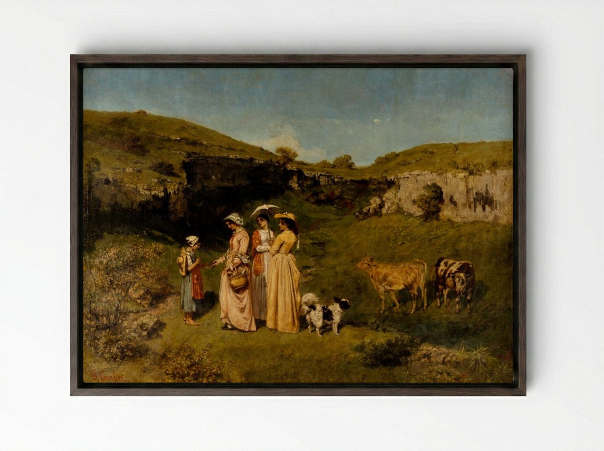 Young Ladies of the Village - Gustave Courbet - Framed Canvas Dark Wood
