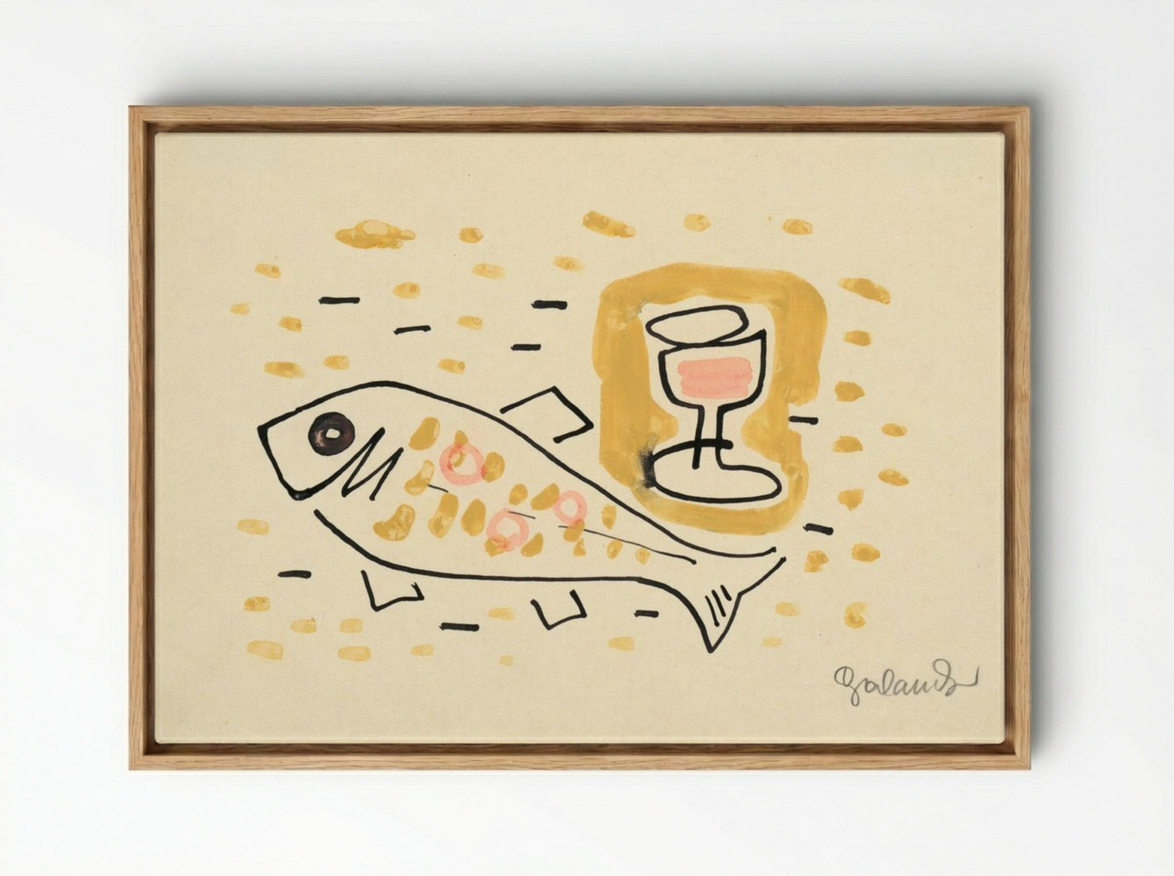 Still Life with Fish and Wine Glass - Mikuláš Galanda - Framed Canvas Wood