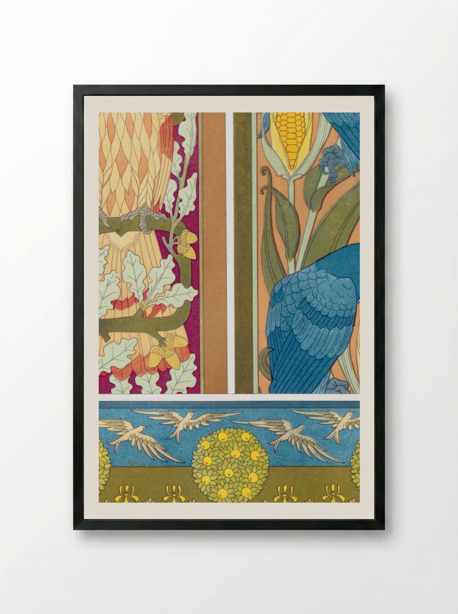 L'Animal dans la Décoration, Plate 12 (Eagle, Macaws, Fish and Birds) - Maurice Pillard Verneuil - Framed Print Black
