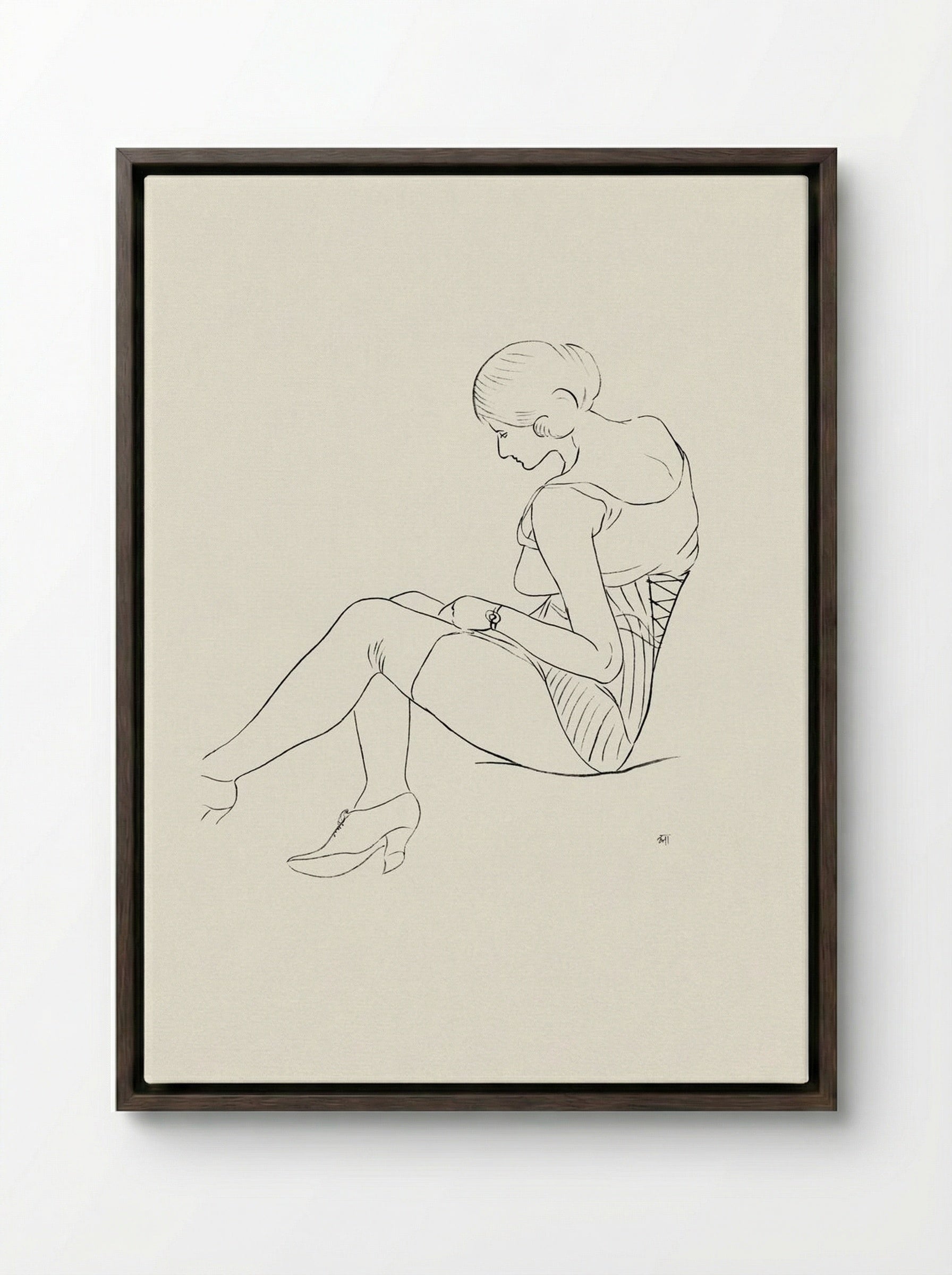 Semi-nude Woman, Seated - Ananda Kentish Coomaraswamy - Framed Canvas Dark Wood