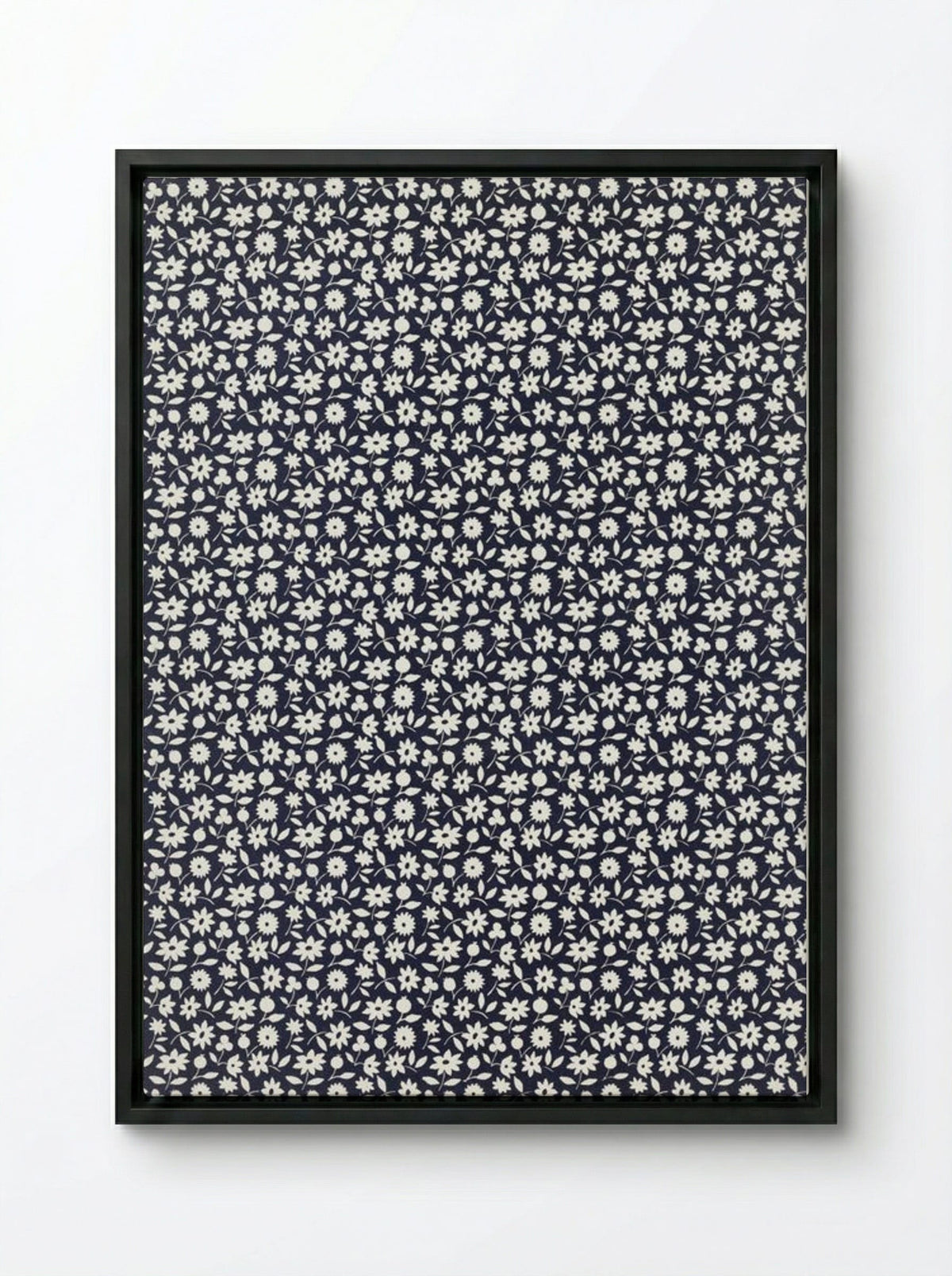 White Flowers Pattern - Charles Goy - Framed Canvas Black