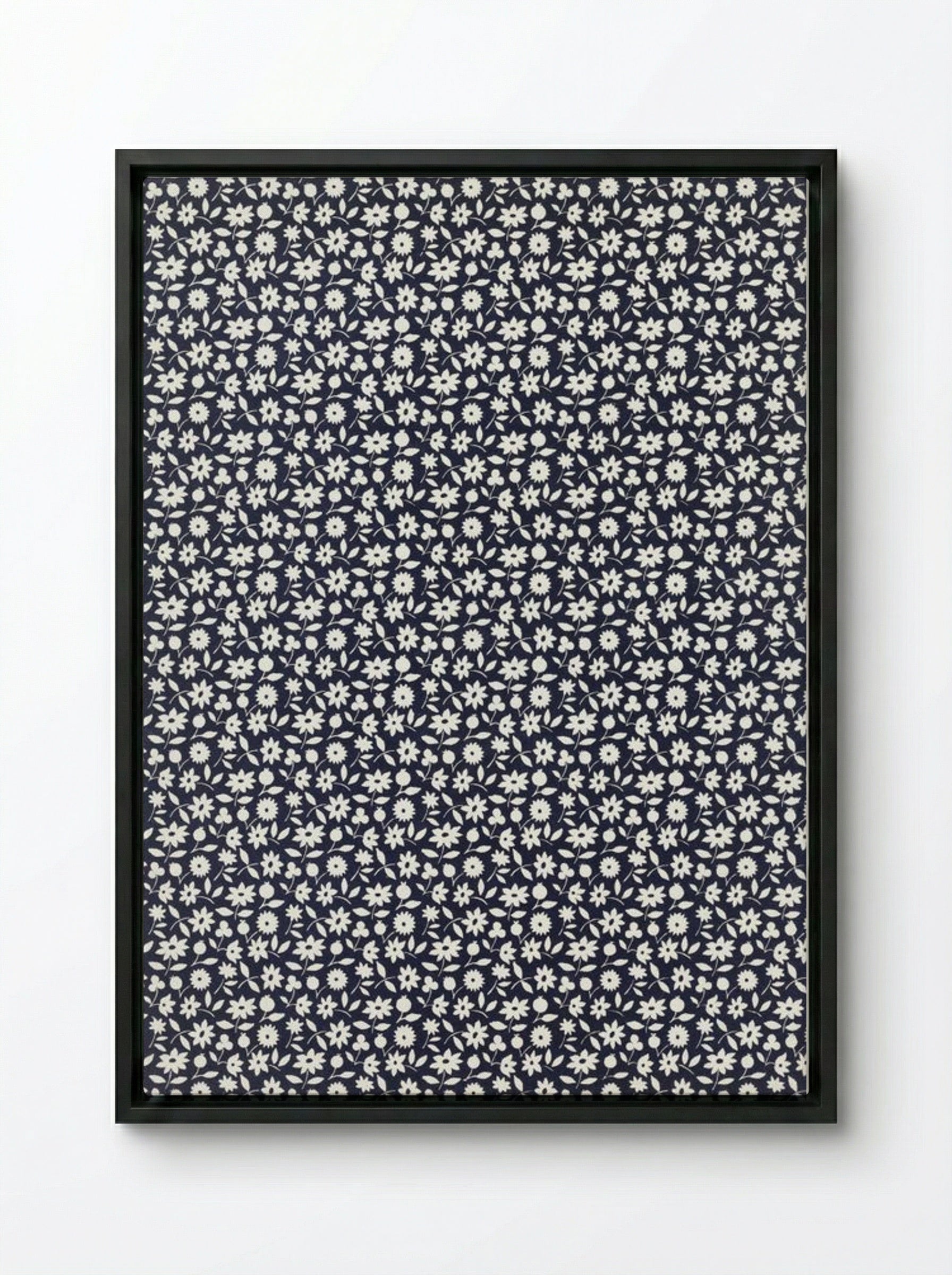 White Flowers Pattern - Charles Goy - Framed Canvas Black