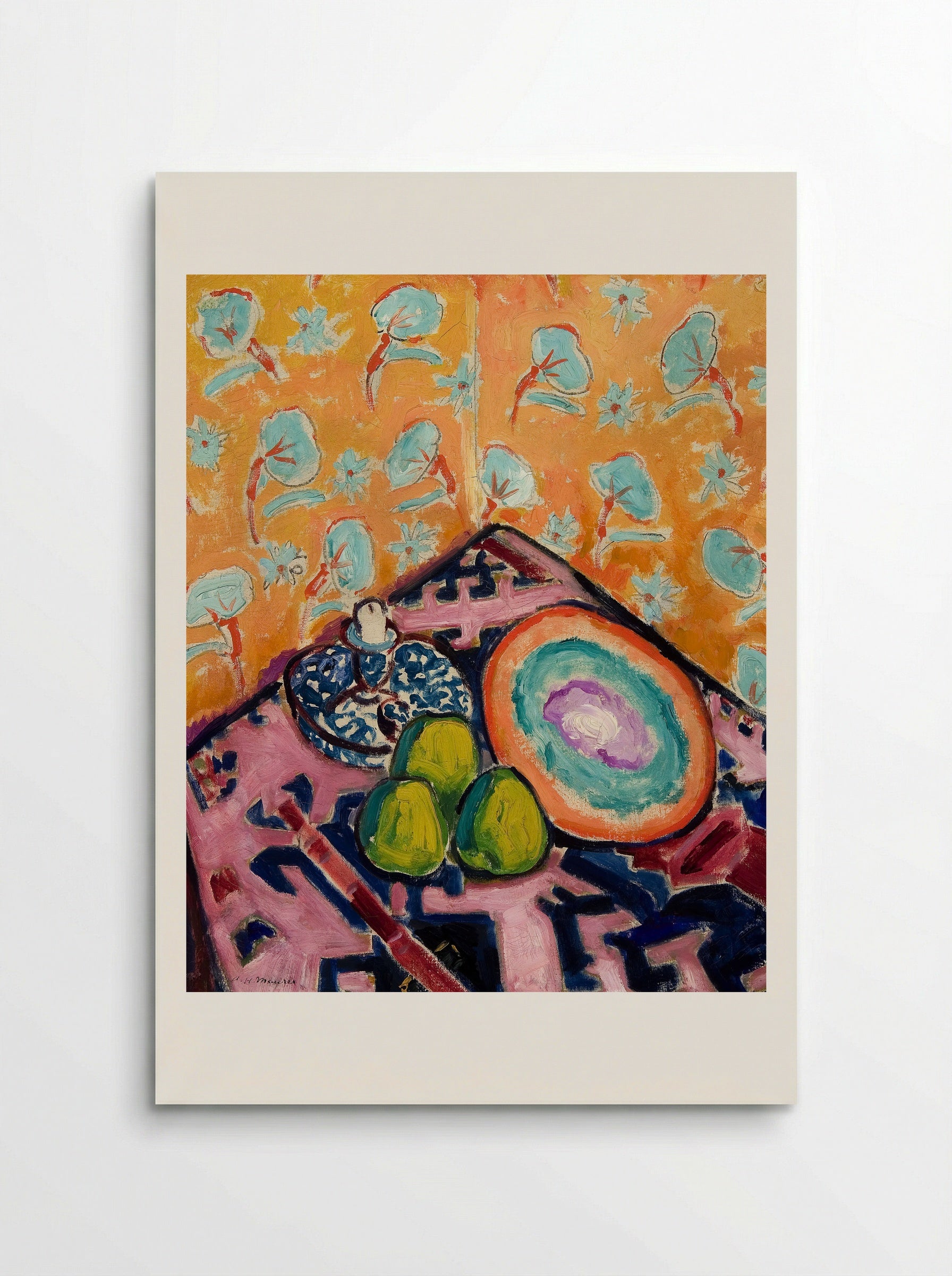 Still Life with Fruit and Patterned Background - Alfred Henry Maurer - Poster