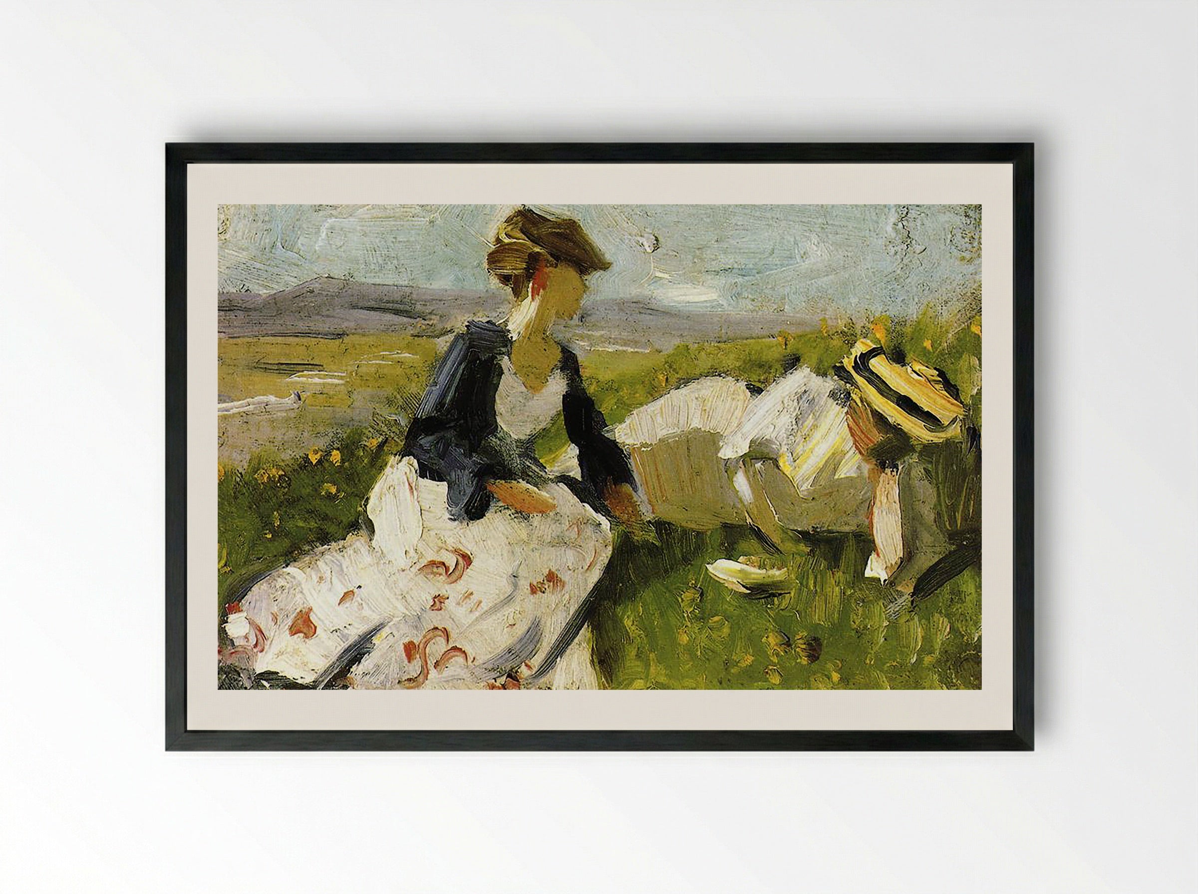 Two Women on the Hillside - William Merritt Chase - Framed Print Black