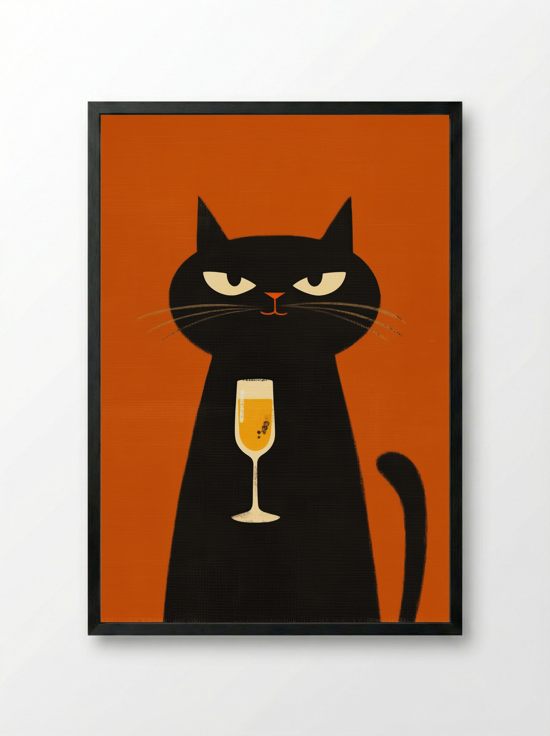 Champagne Cat - Framed Print Black