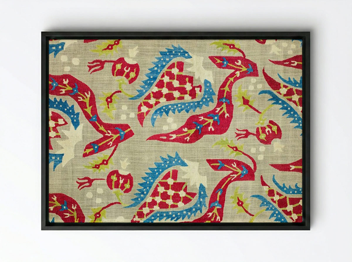 Turkish Bed Cover (Embroidered Textile Design) - William Morris - Framed Canvas Black