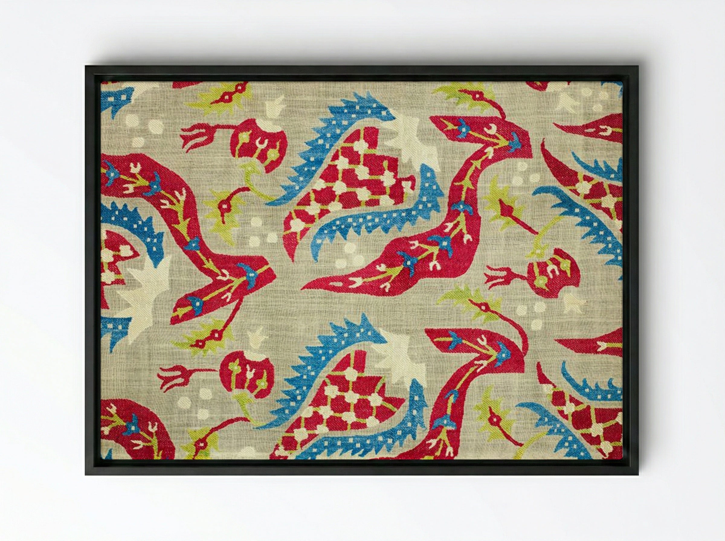 Turkish Bed Cover (Embroidered Textile Design) - William Morris - Framed Canvas Black