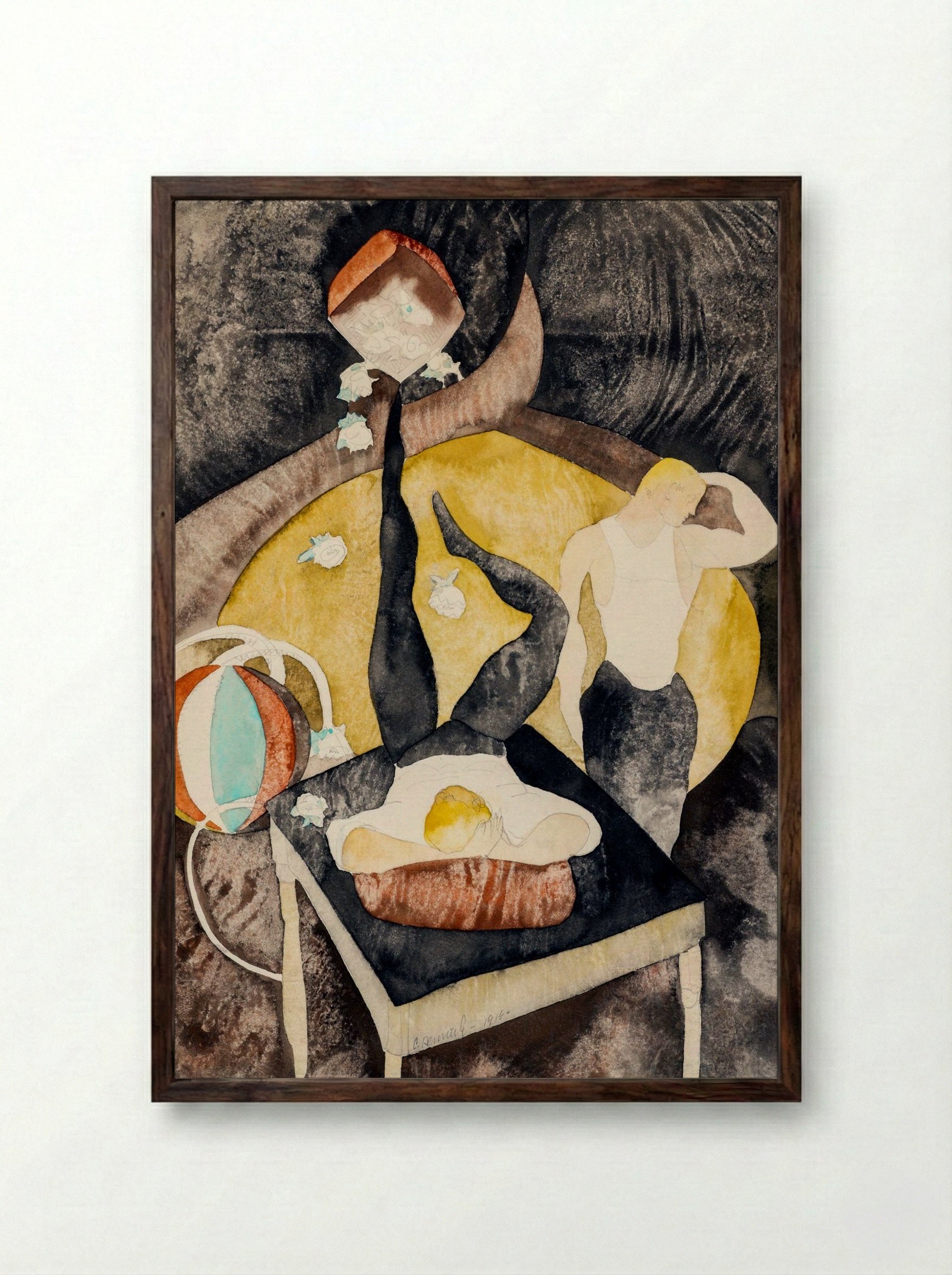 In Vaudeville: Two Acrobat-Jugglers - Charles Demuth - Framed Print Dark Wood