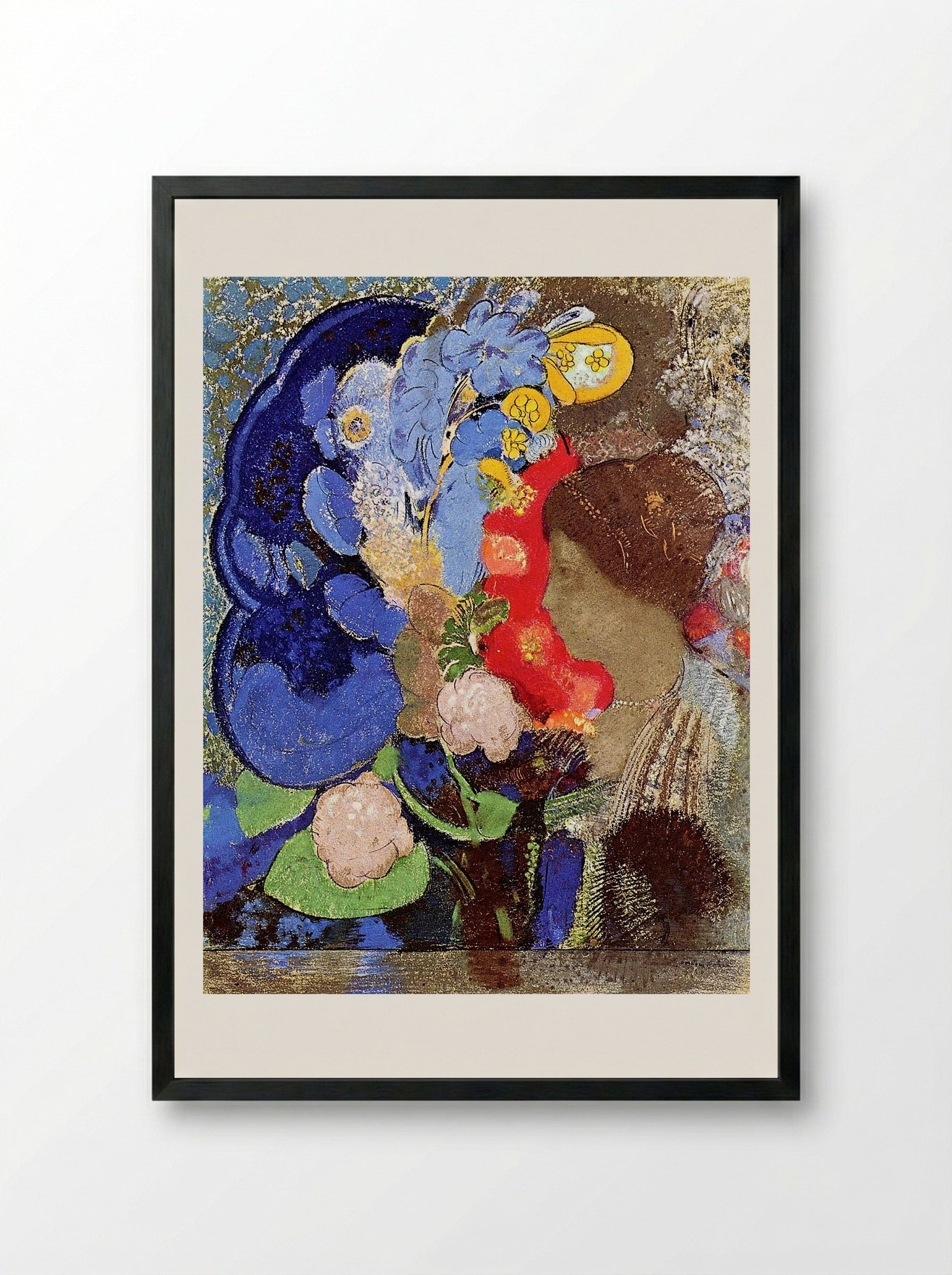 Woman with Flowers - Odilon Redon - Framed Print Black