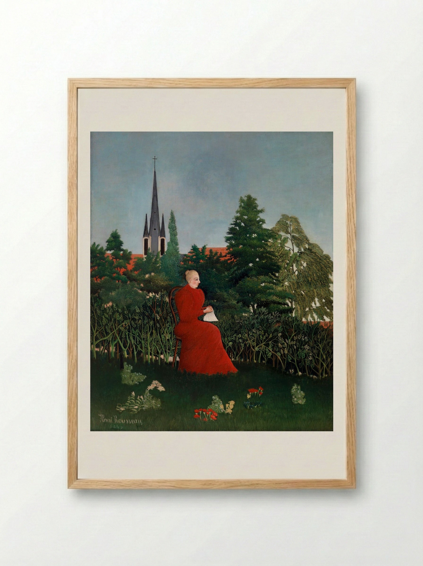 Portrait of a Woman in a Landscape - Henri Rousseau - Framed Print Wood