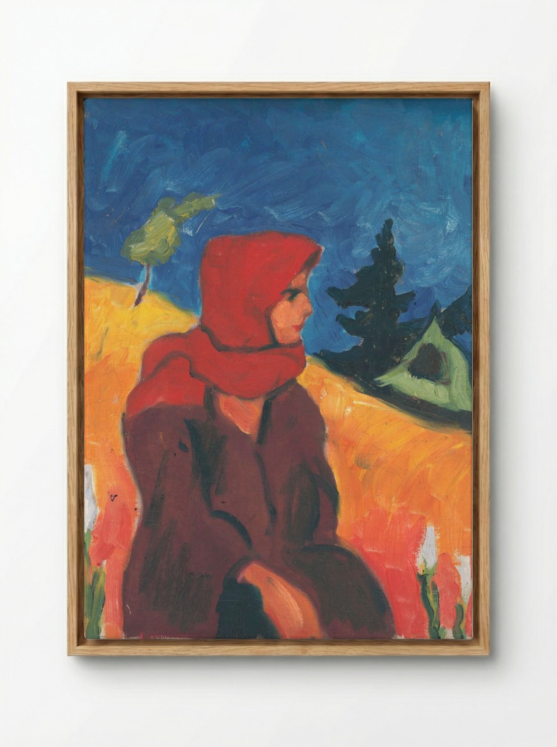 Village Girl in a Red Scarf - Zolo Palugyay - Framed Canvas Wood