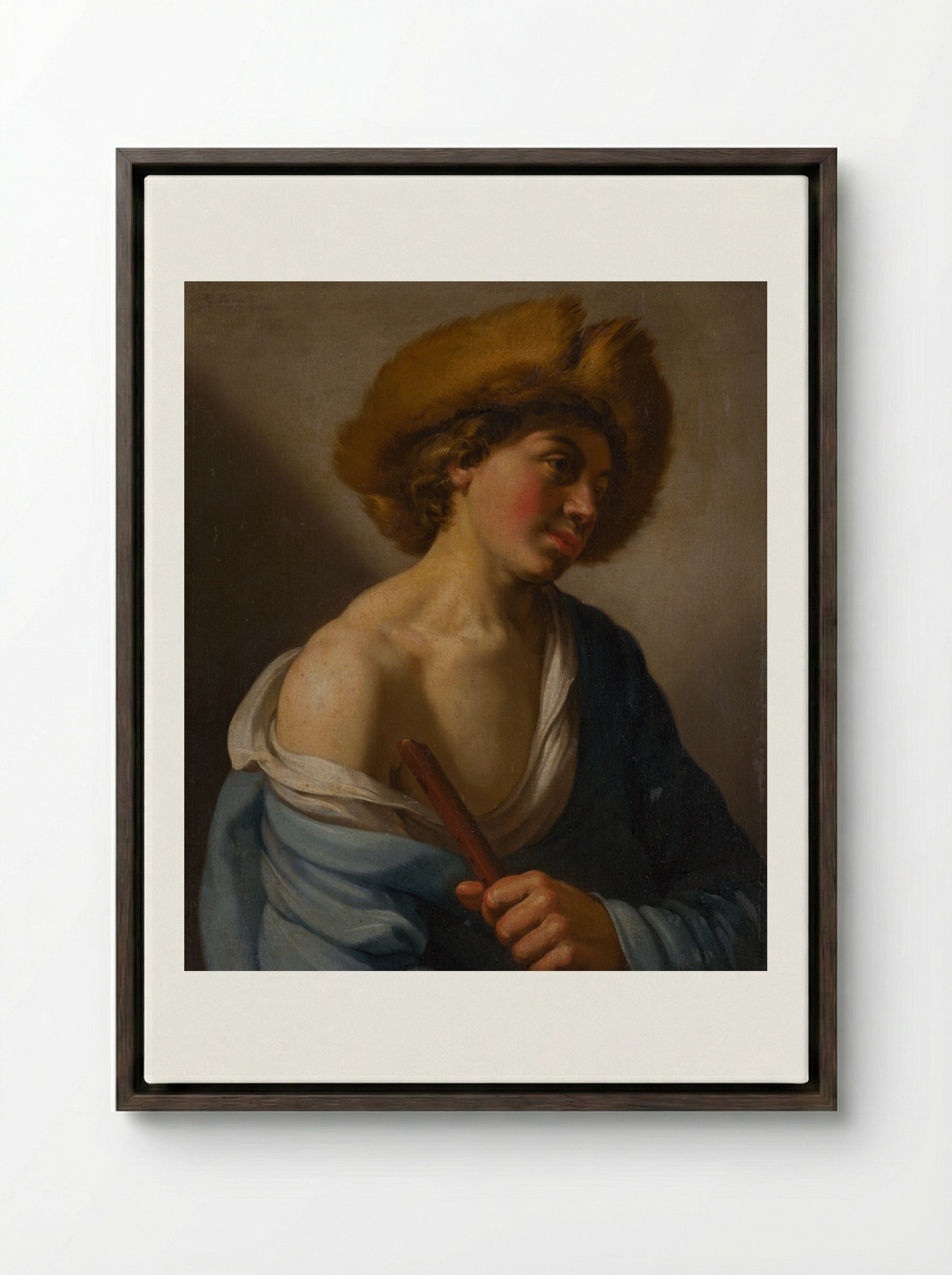 Shepherd with a Flute - Hendrick ter Brugghen - Framed Canvas Dark Wood