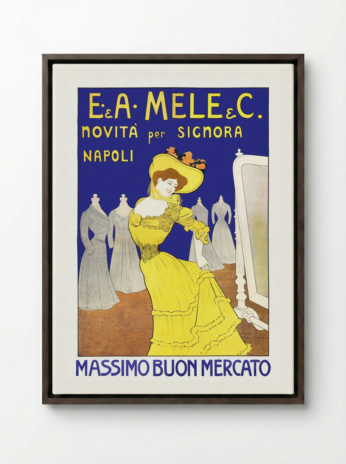 E. & A. Mele & C. - Novita per Signora - Leonetto Cappiello - Framed Canvas Dark Wood