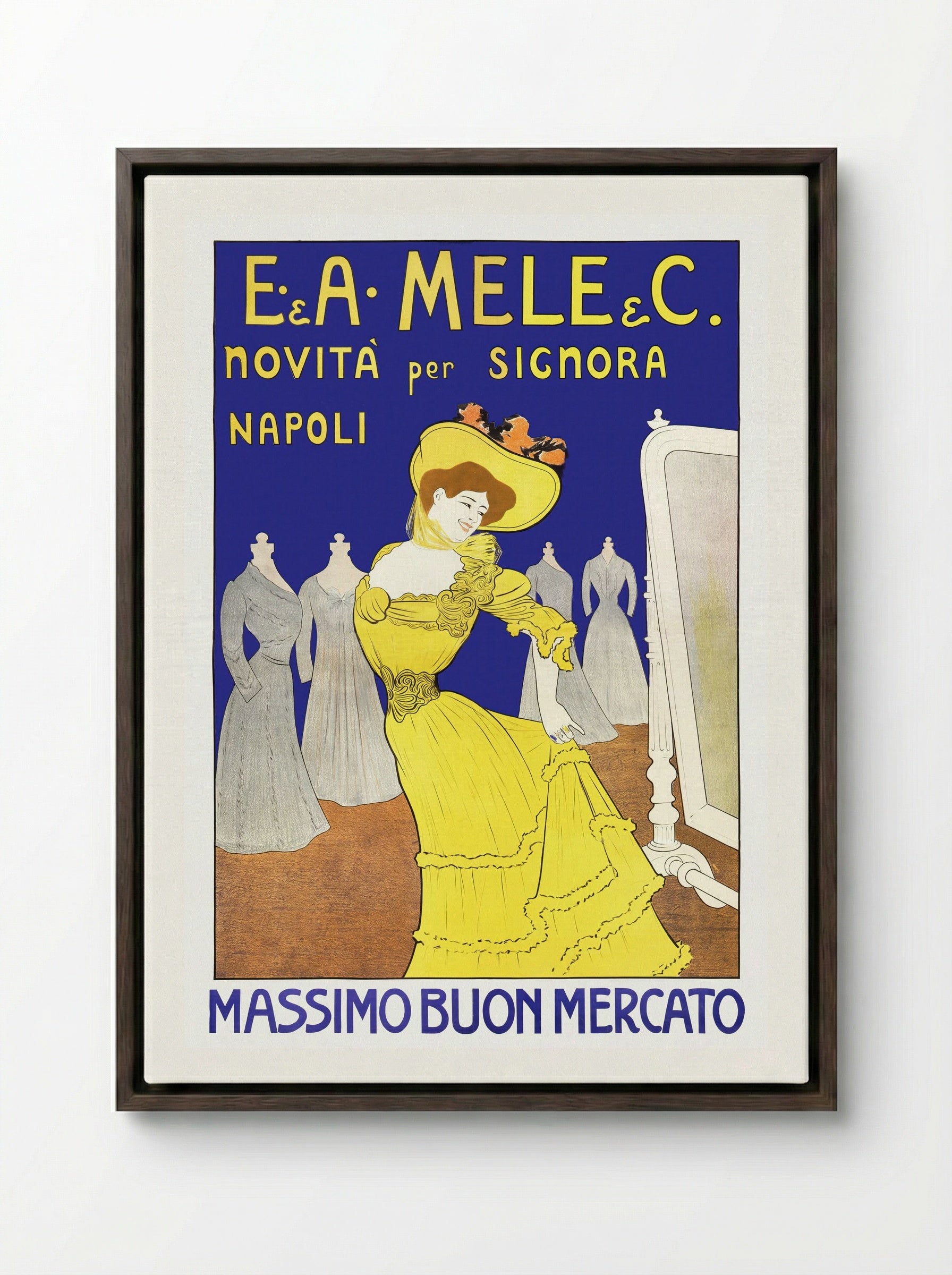 E. & A. Mele & C. - Novita per Signora - Leonetto Cappiello - Framed Canvas Dark Wood