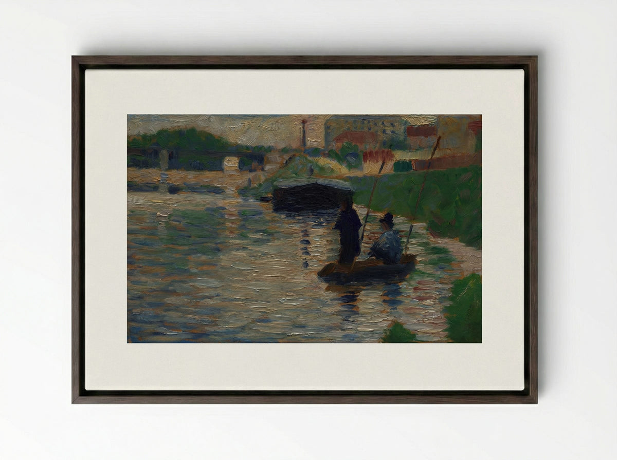 View of the Seine - Georges Seurat - Framed Canvas Dark Wood