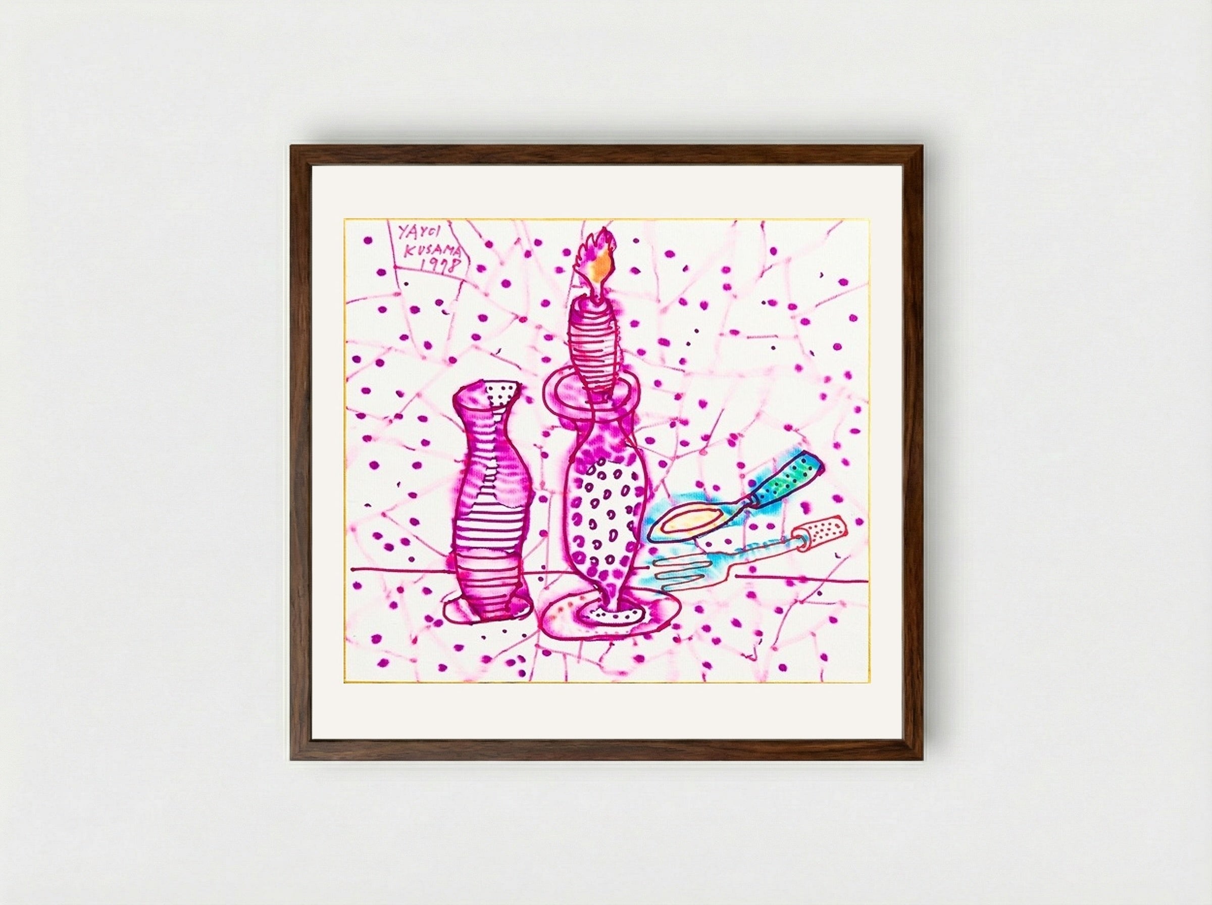 Still Life of Candlestick - Yayoi Kusama - Framed Print Dark Wood