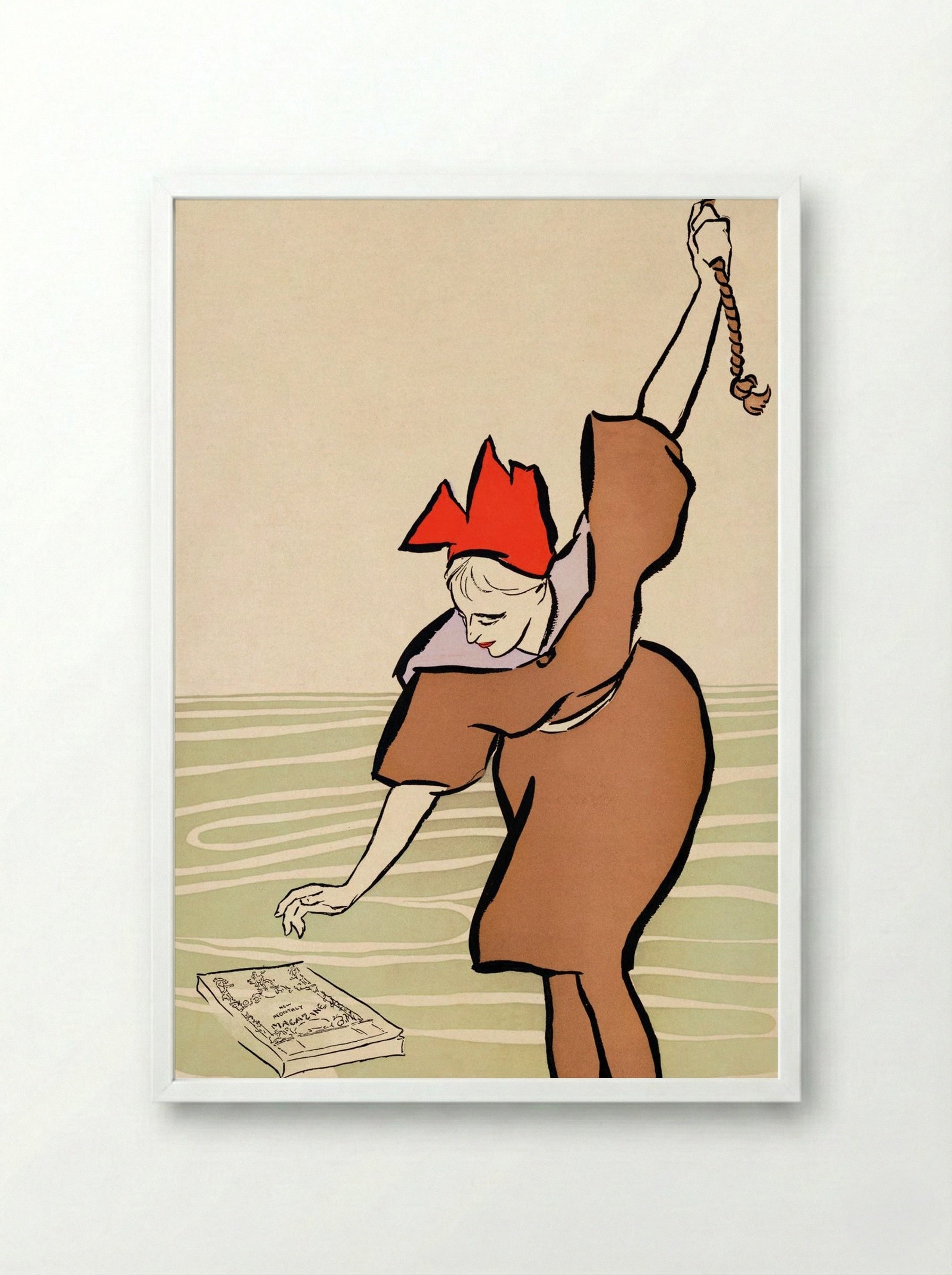 Woman Picking Up Book - Edward Penfield - Framed Print White