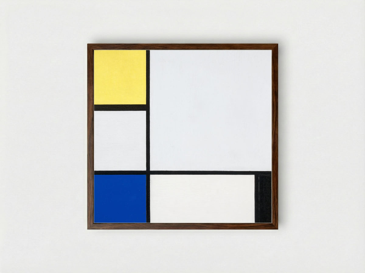 Composition with Yellow, Blue, Black and Light Blue - Piet Mondrian - Framed Print Dark Wood