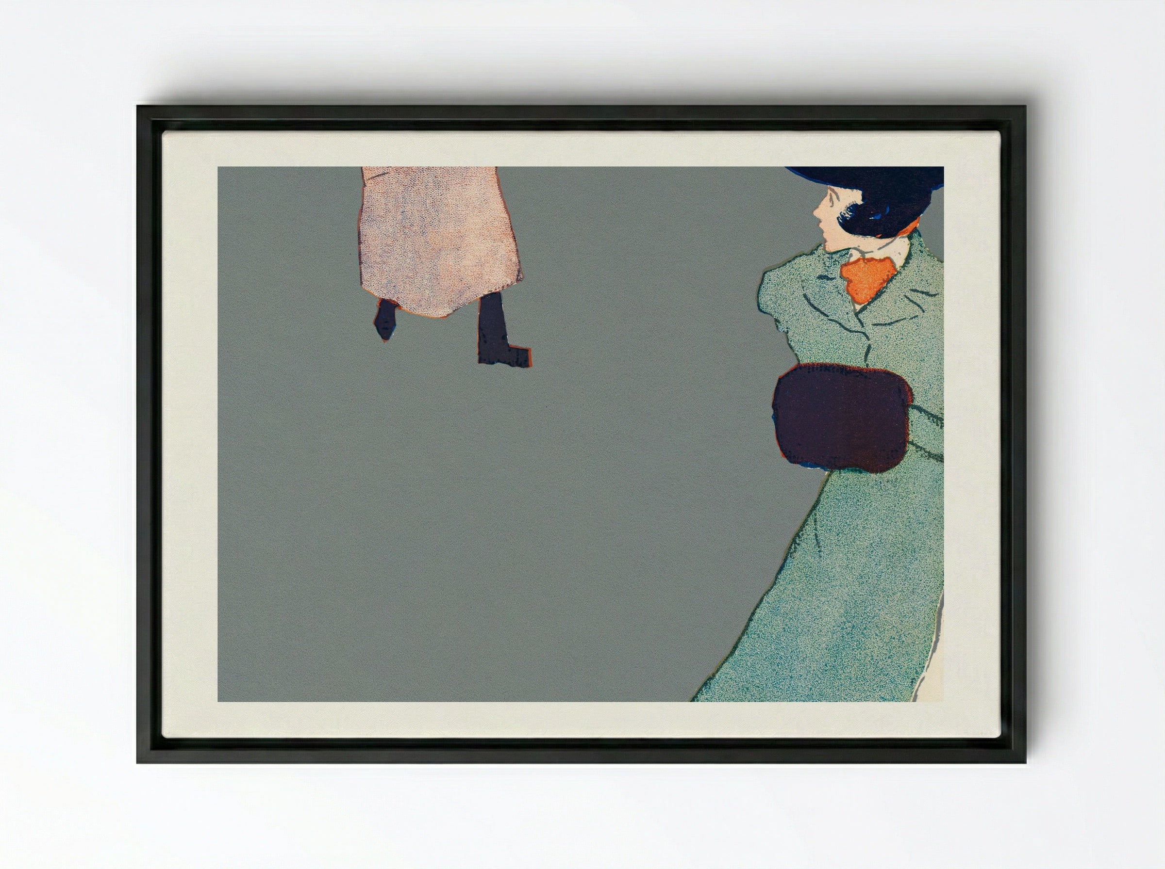Man and Woman on Street - Edward Penfield - Framed Canvas Black