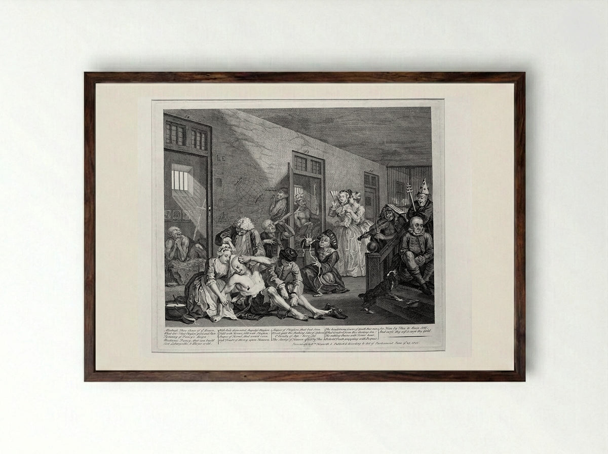 The Rake in Bedlam - William Hogarth - Framed Print Dark Wood
