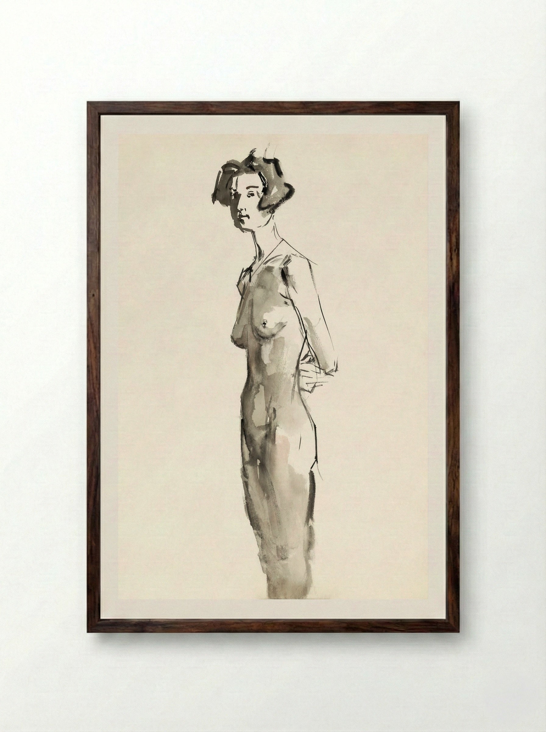 Standing Female Nude - Isaac Israels - Framed Print Dark Wood