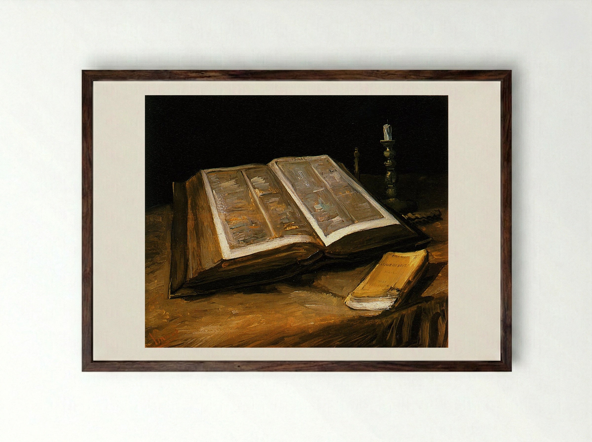 Still Life with Bible - Vincent van Gogh - Framed Print Dark Wood