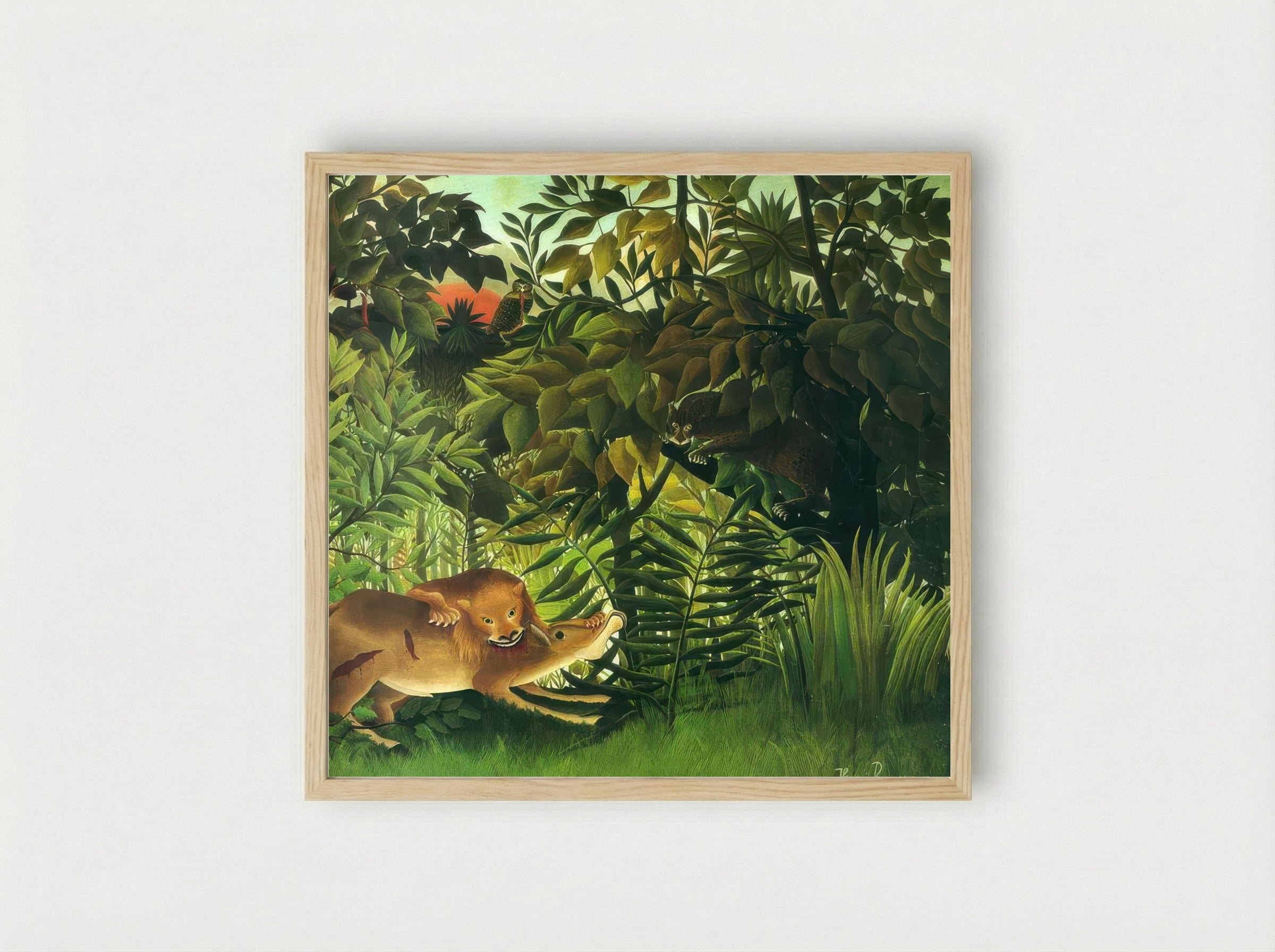 The Hungry Lion by Henri Rousseau – Jungle Wildlife Art Print - Framed Print Wood