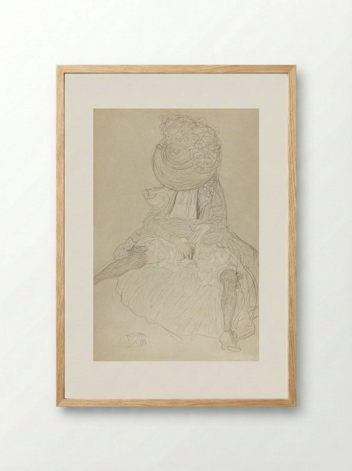 Seated Woman from the Front with Hat, Face Hooded - Gustav Klimt - Framed Print Wood
