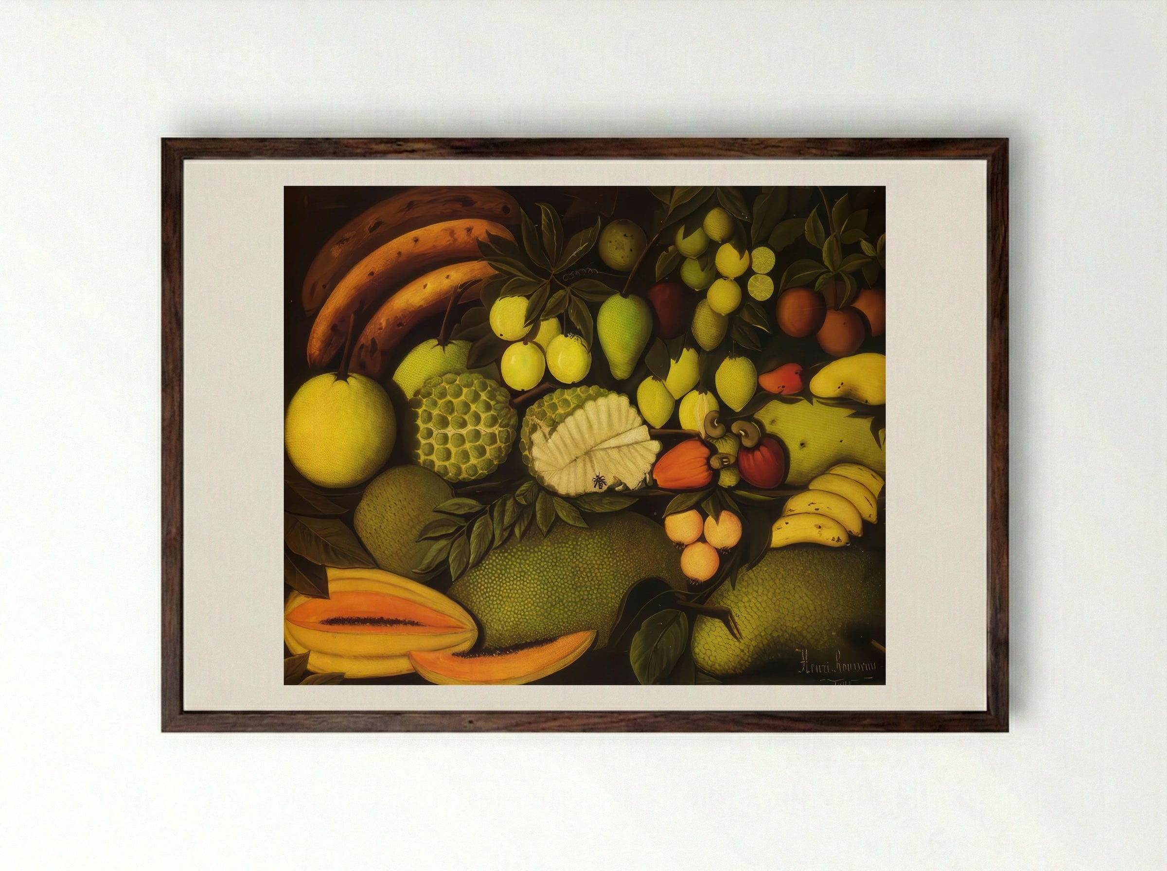 Still Life with Exotic Fruit by Henri Rousseau – Naïve Art Tropical Fruit Print - Framed Print Dark Wood