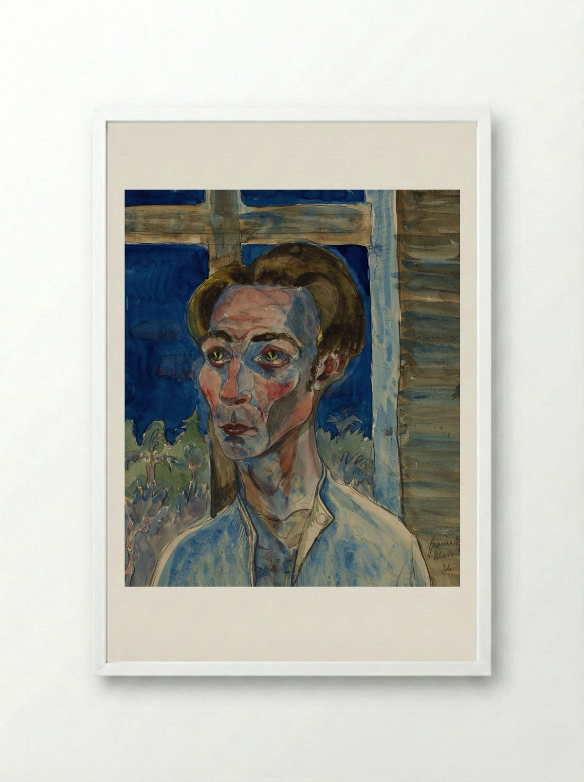 Myself with a Window Frame Cross - Hermann Max Pechstein - Framed Print White