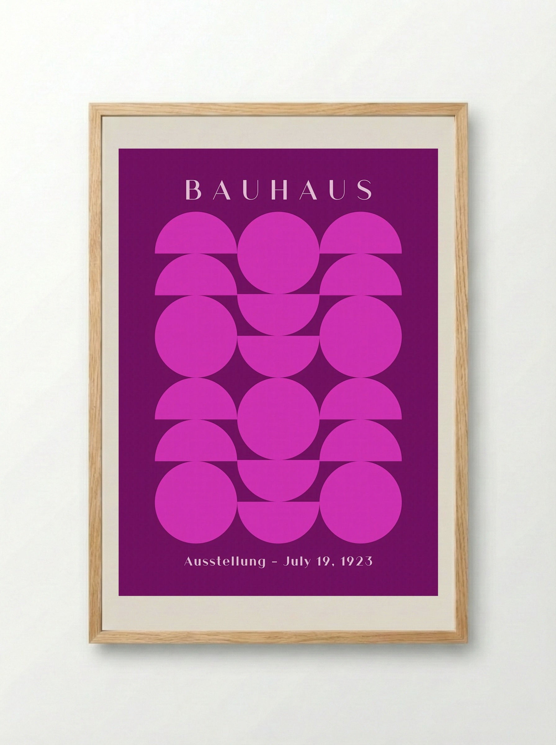 Bauhaus Symmetry in Magenta – Geometric Poster - Framed Print Wood
