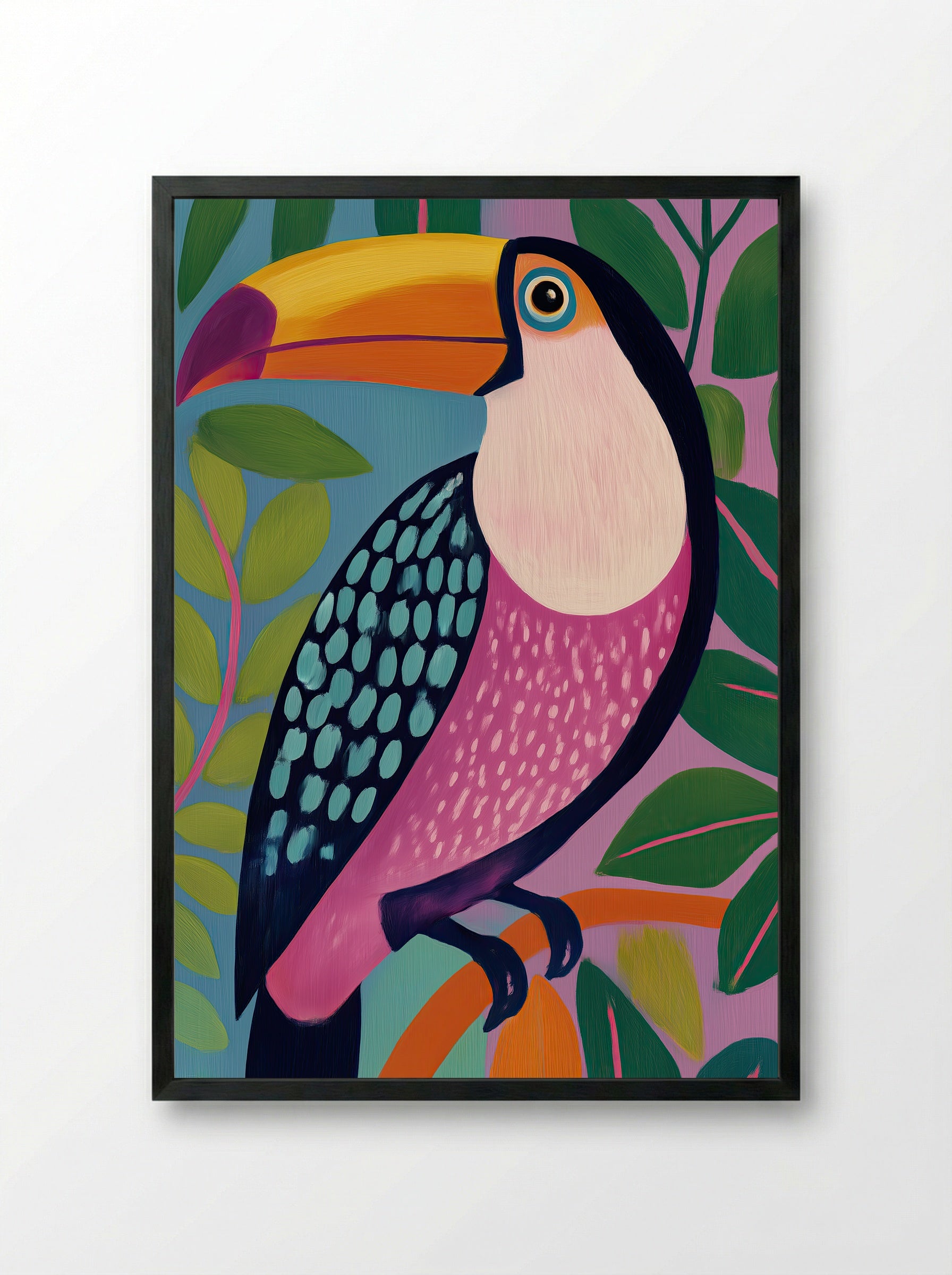 Tropical Toucan Colour Burst Art Print - Framed Print Black