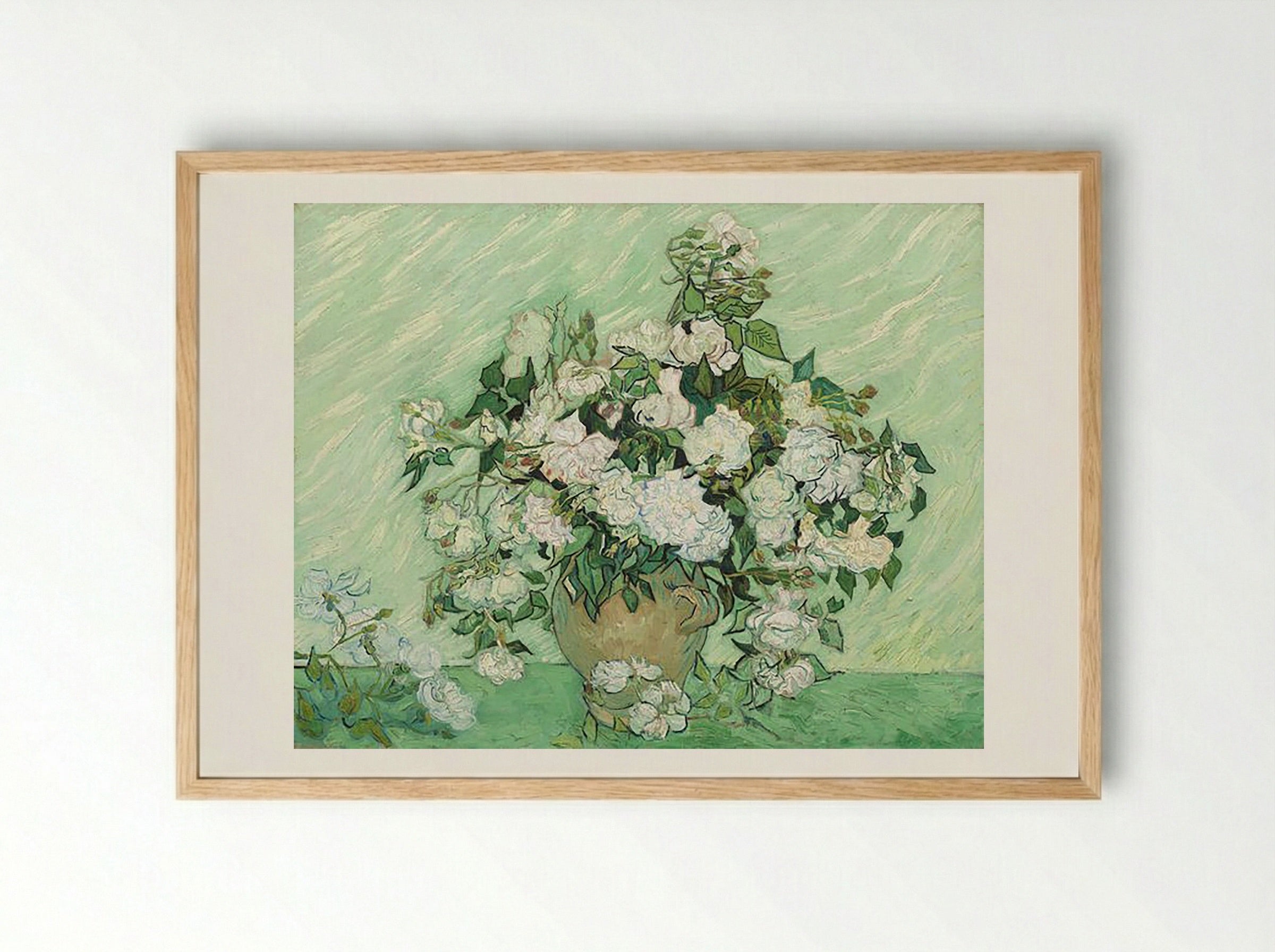 Vase with Pink Roses - Vincent van Gogh - Framed Print Wood