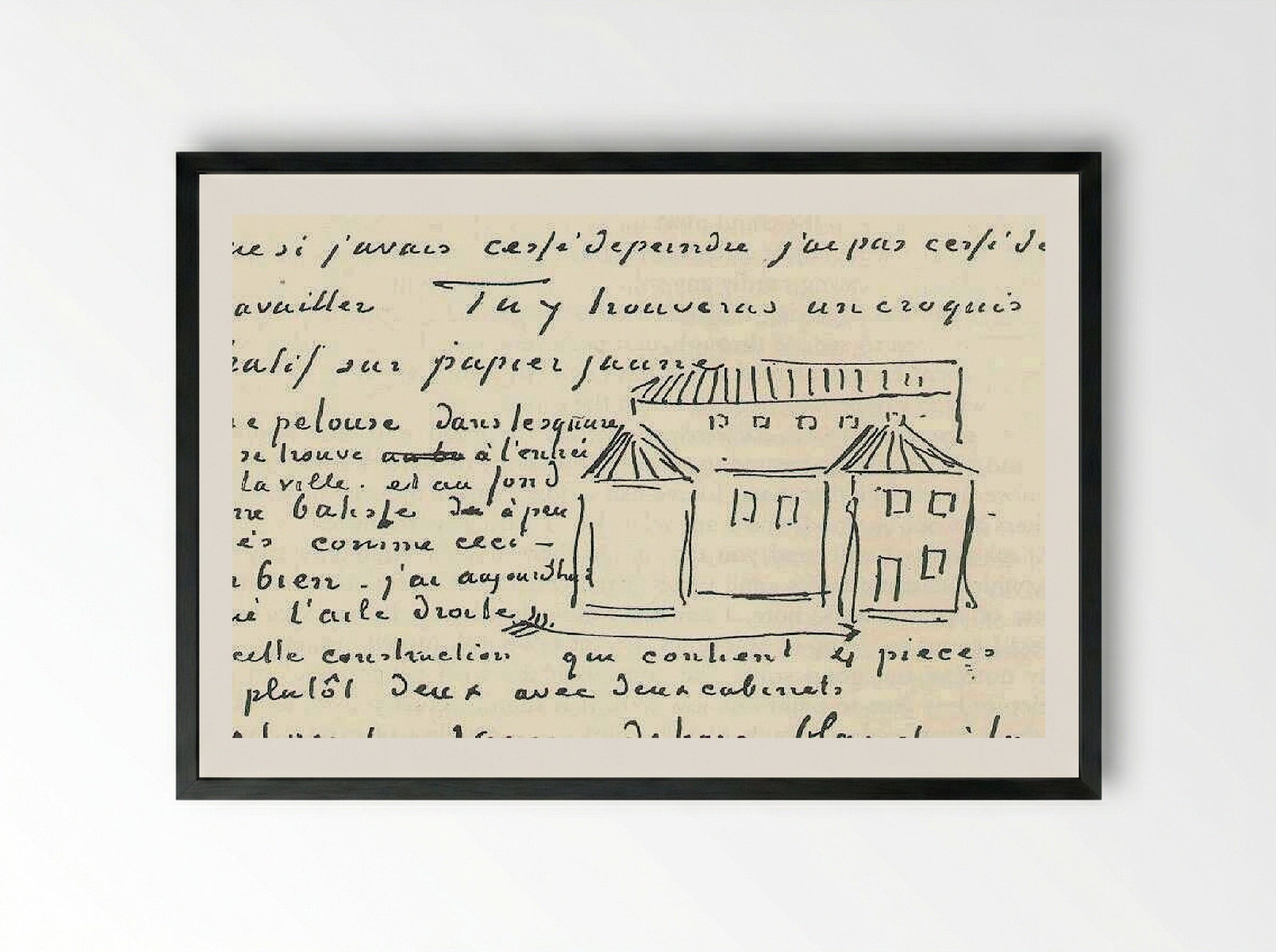 Sketch of The Yellow House (Letter to Theo van Gogh) - Vincent van Gogh - Framed Print Black