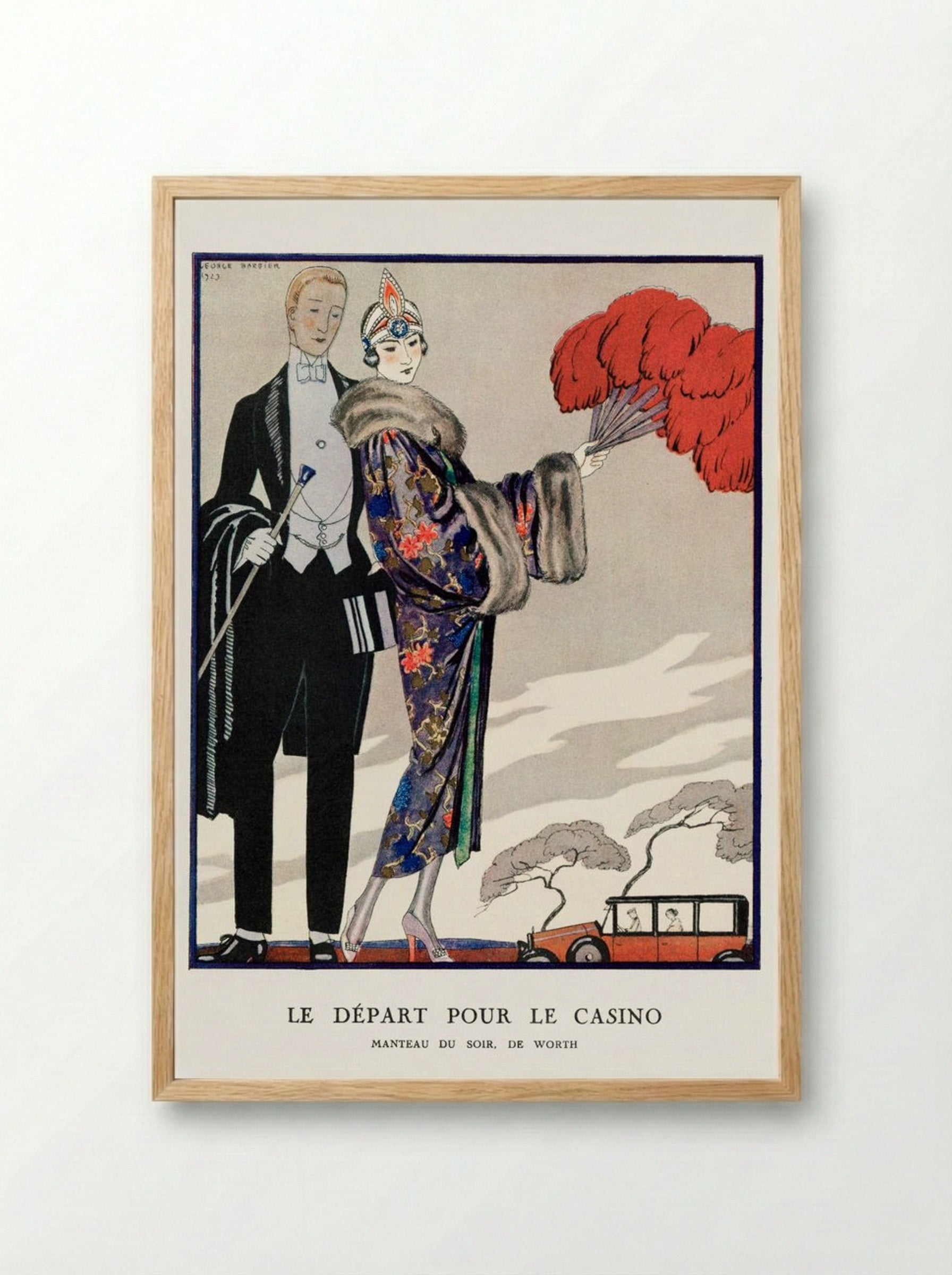 Le Départ pour le Casino, Manteau du Soir de Worth - George Barbier - Framed Print Wood