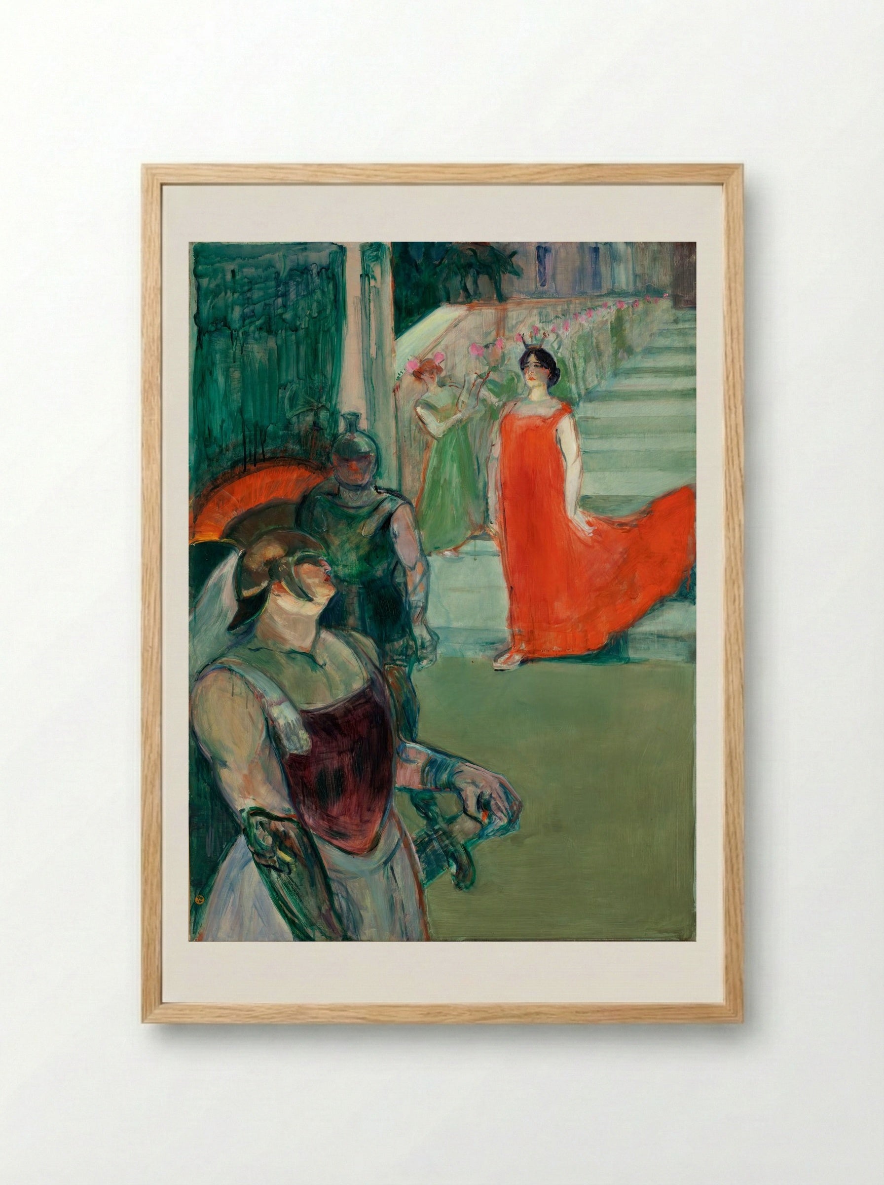 The Opera Messalina at Bordeaux: Messaline Descends the Staircase Bordered by Extras - Henri de Toulouse-Lautrec - Framed Print Wood