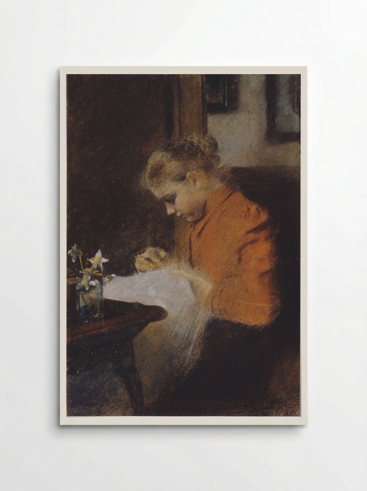 Leopoldine Steindl-Moser, eine Schwester des Künstlers, nähend - Koloman Moser - Poster