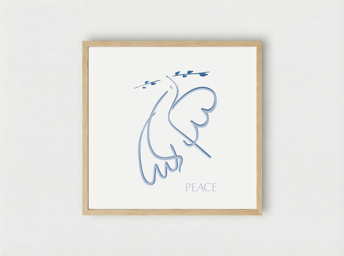Peace (Dove with Olive Branch) - Fine Art Print - Framed Print Wood