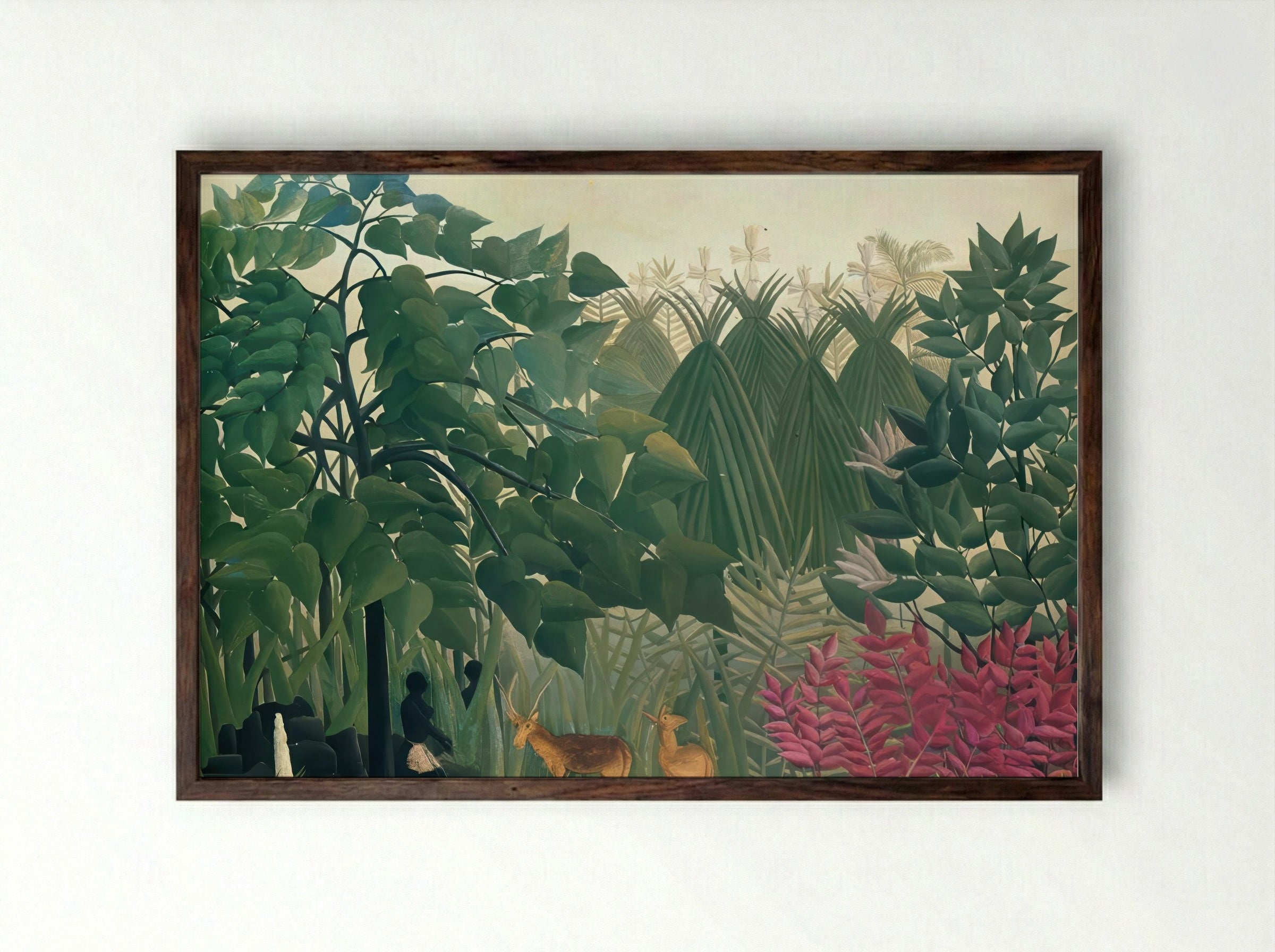The Waterfall by Henri Rousseau – Naïve Art Jungle Landscape Print - Framed Print Dark Wood