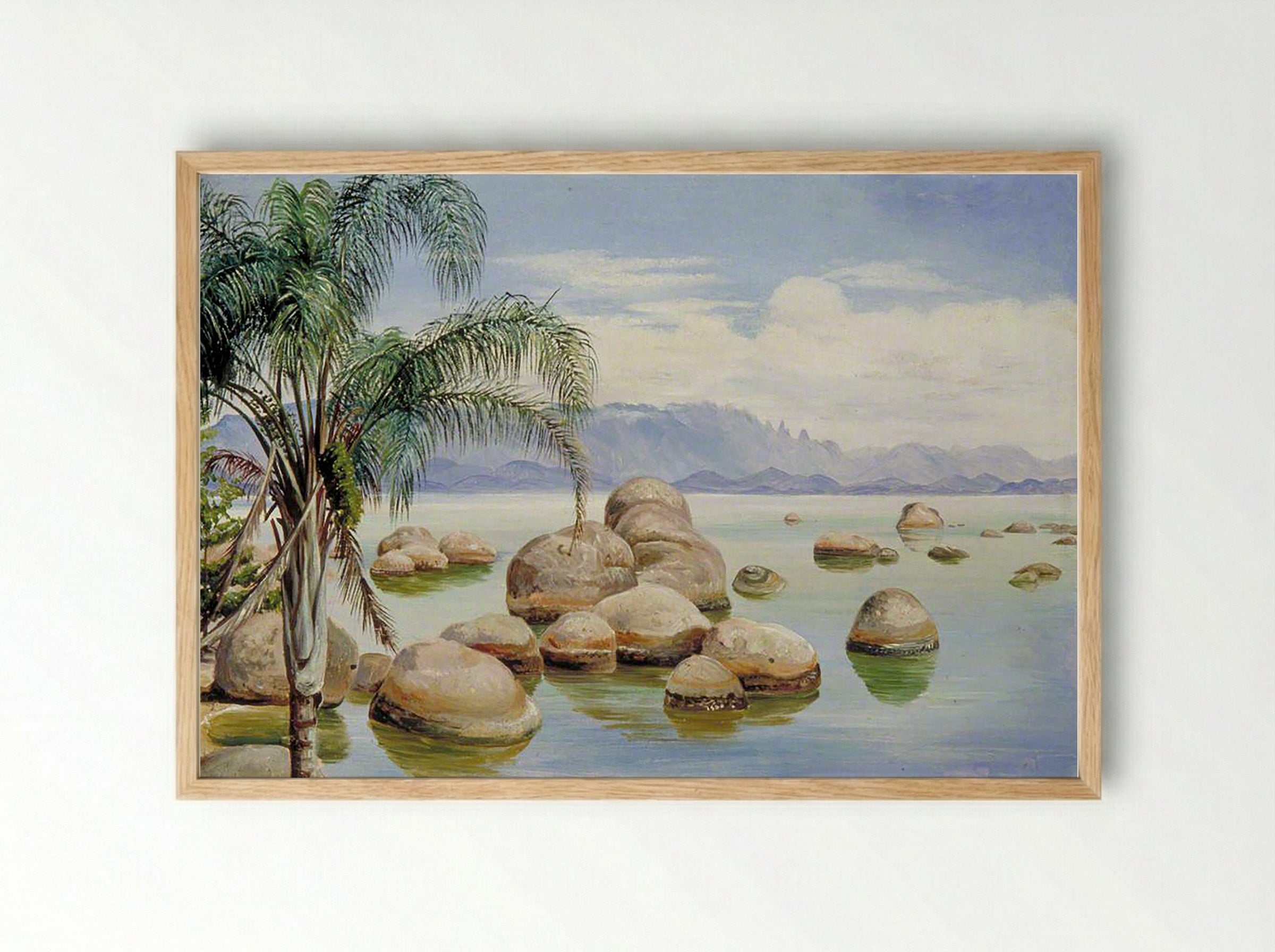 Palm Trees and Boulders in the Bay of Rio, Brazil - Marianne North - Framed Print Wood