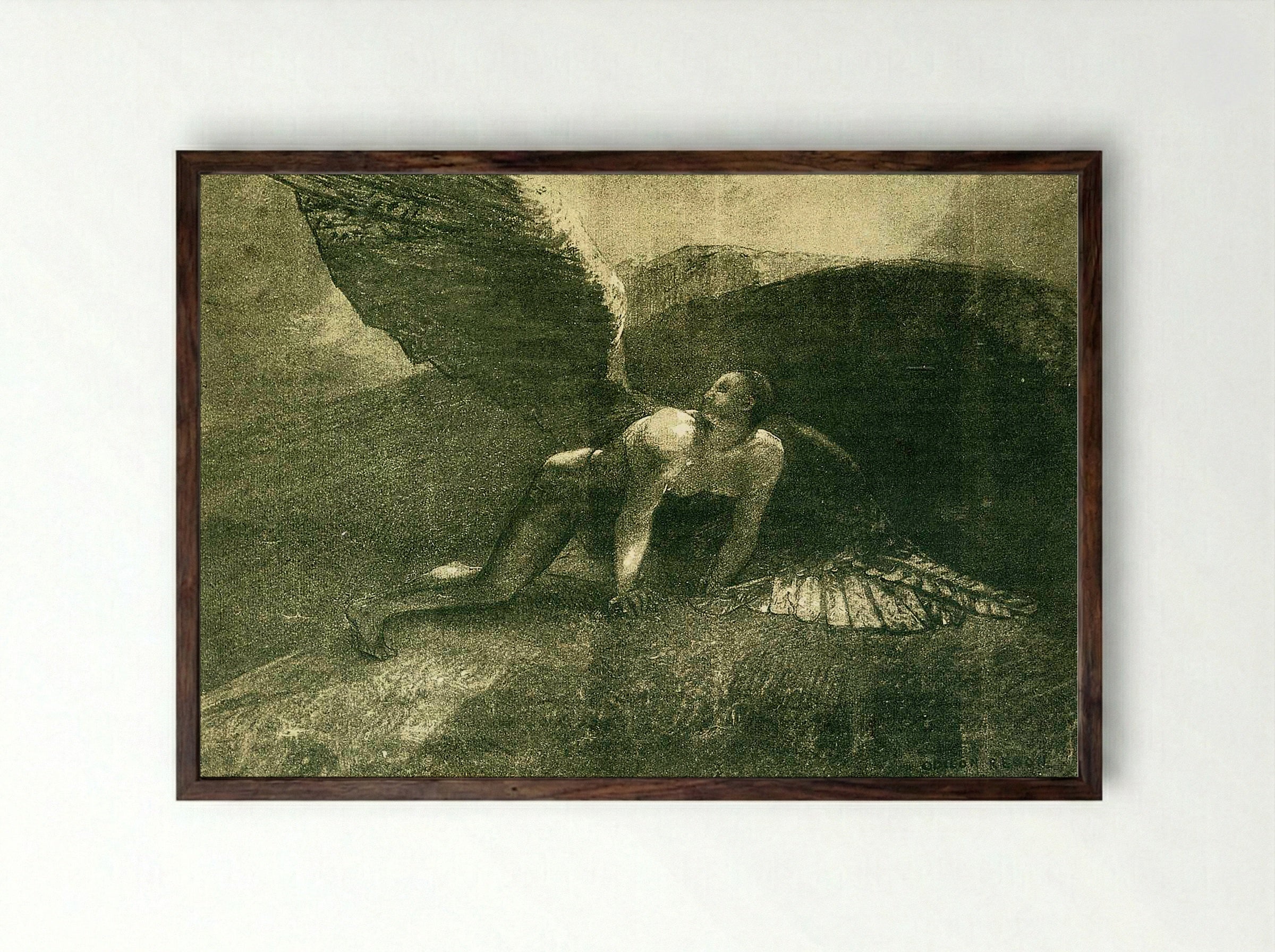 Fallen Angel - Odilon Redon - Framed Print Dark Wood