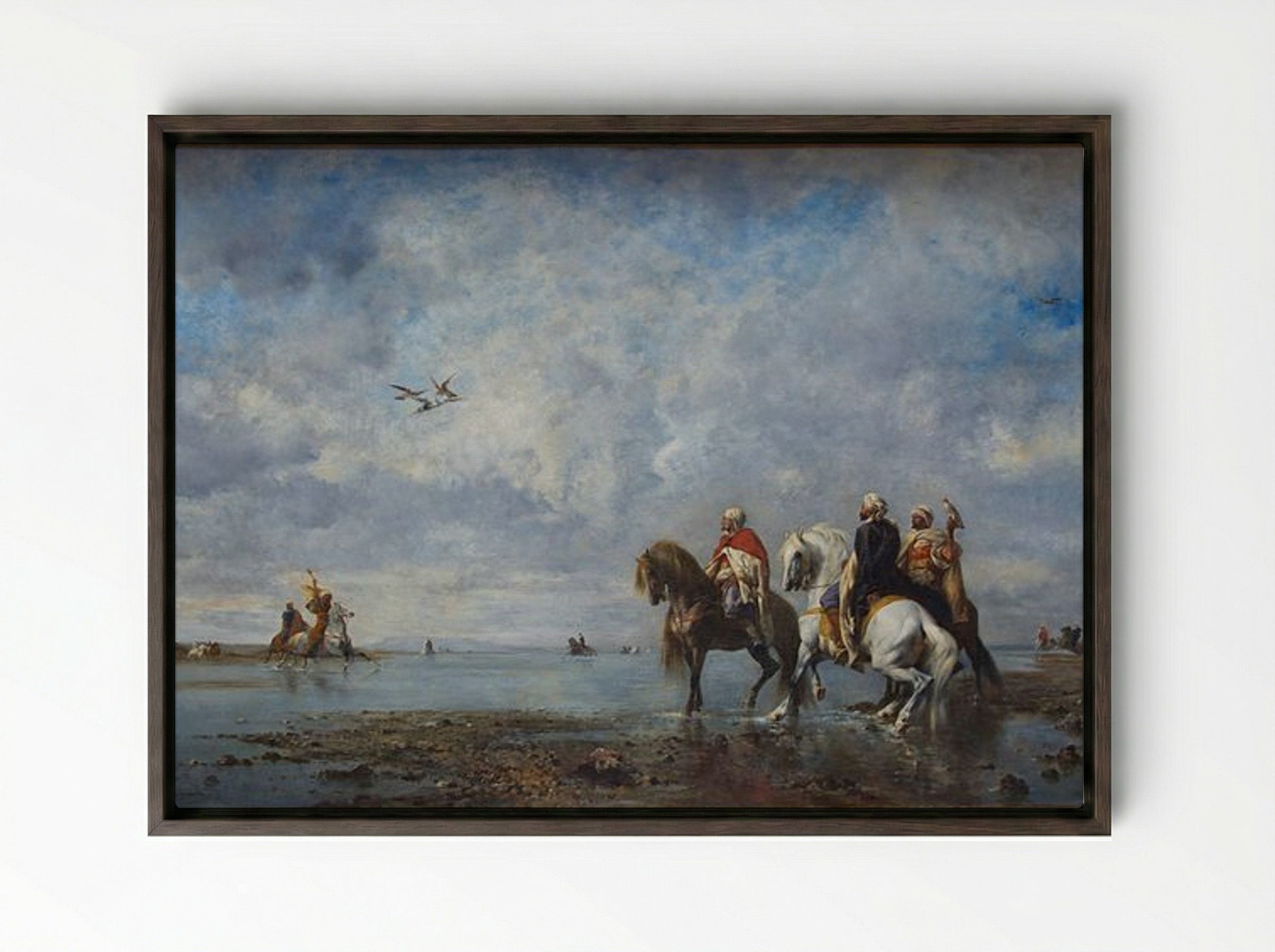 The Heron Hunt - Eugène Fromentin - Framed Canvas Dark Wood
