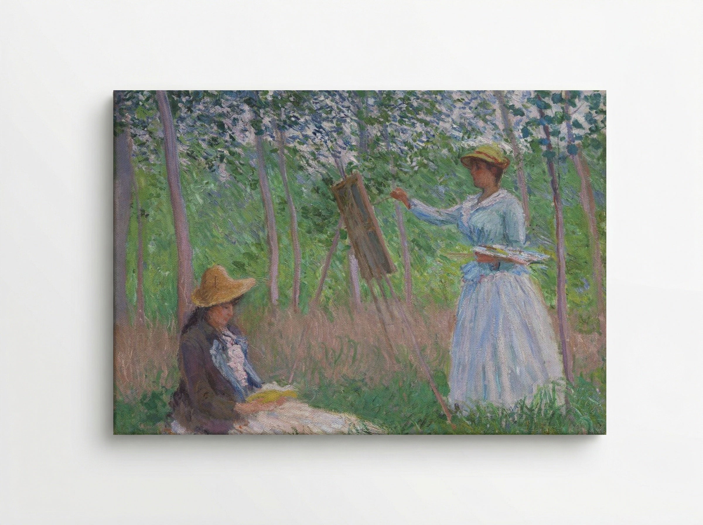 Blanche Hoschedé at Her Easel with Suzanne Hoschedé Reading - Claude Monet - Canvas