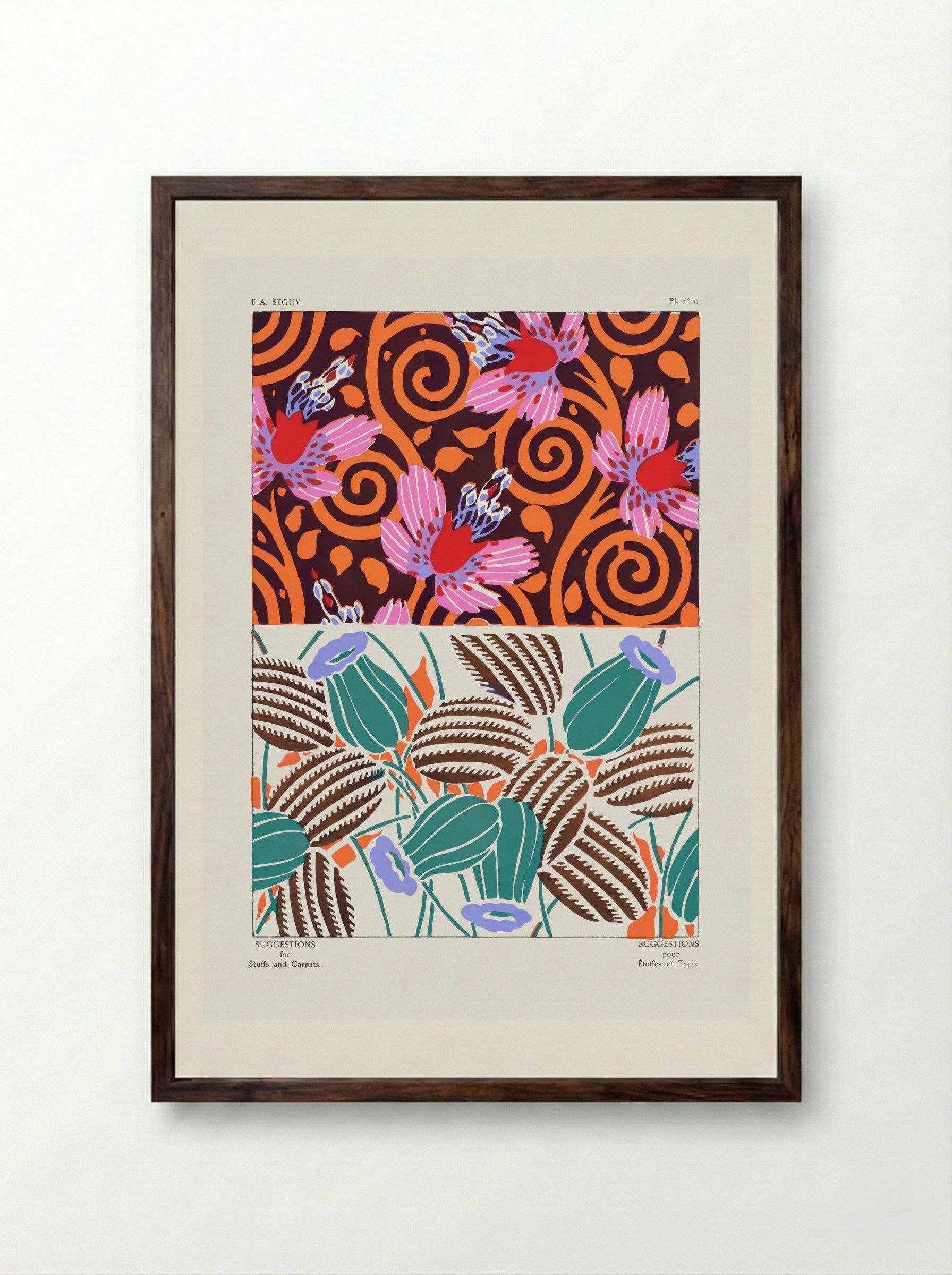 Suggestions for Stuffs and Carpets, Plate 6 - Émile-Allain Séguy - Framed Print Dark Wood