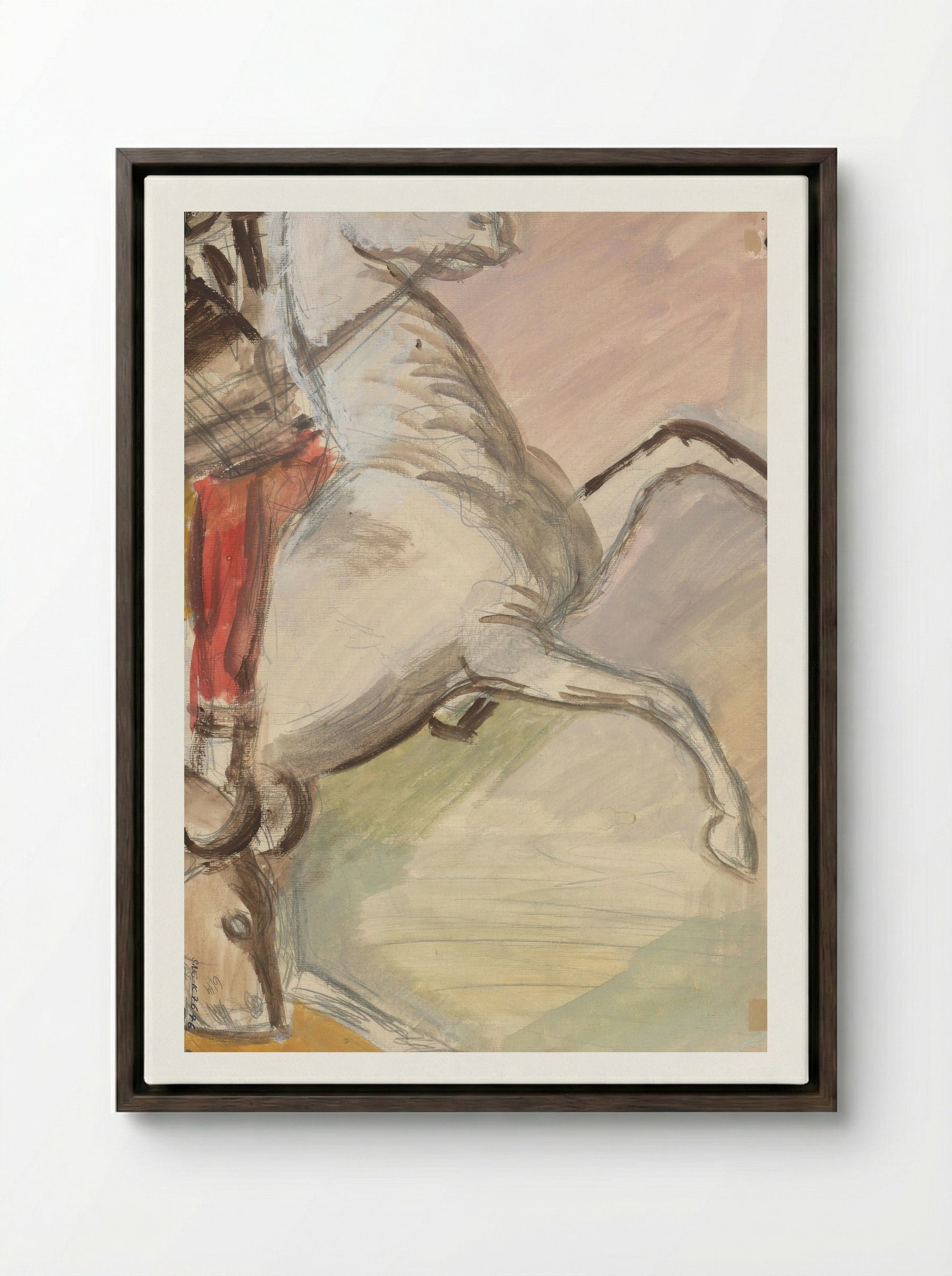 Study of a Horse and Rider - Cyprián Majerník - Framed Canvas Dark Wood