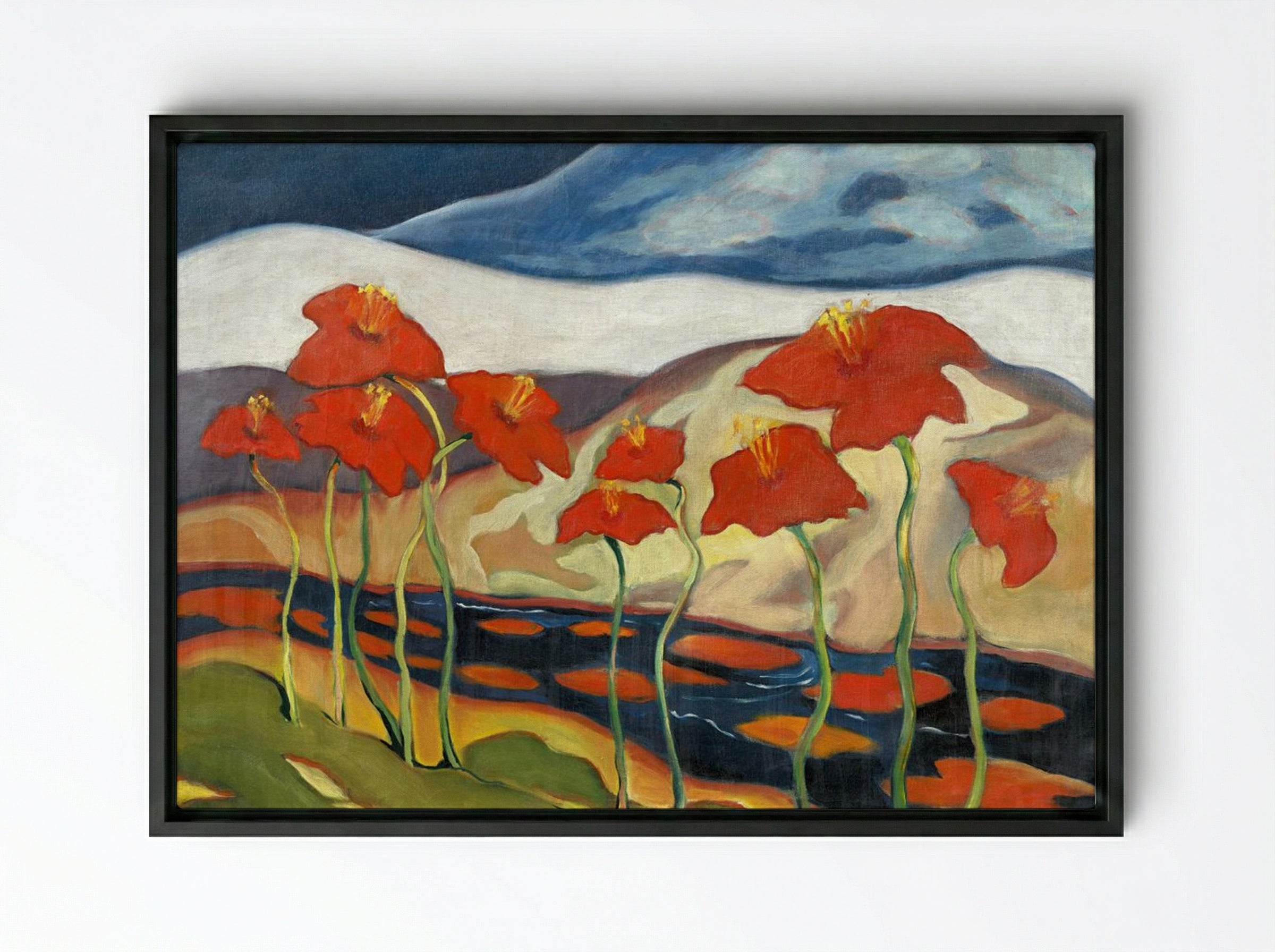 Landscape with Flowers (Nirvana) - Zolo Palugyay - Framed Canvas Black